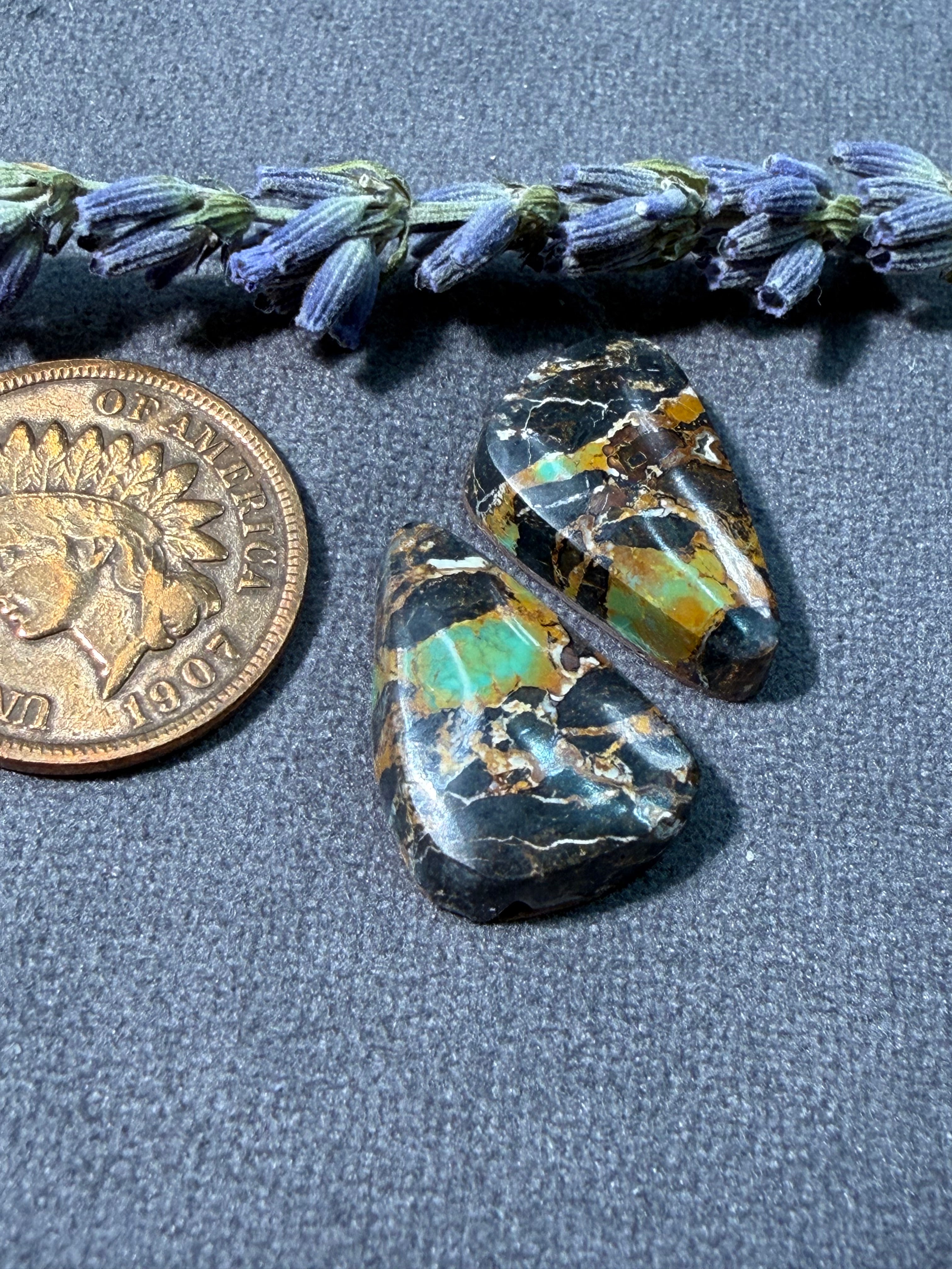 Beautiful Pair of BlackJack Turquoise Cabochons! On Sale!