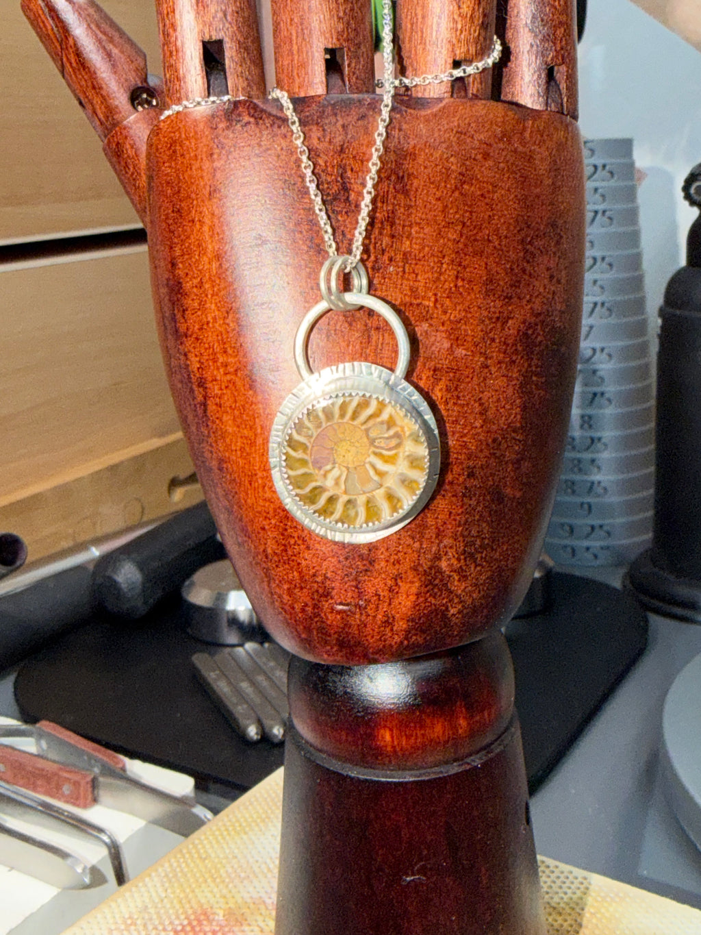 Ammonite and Silver One of Kind Pendant!