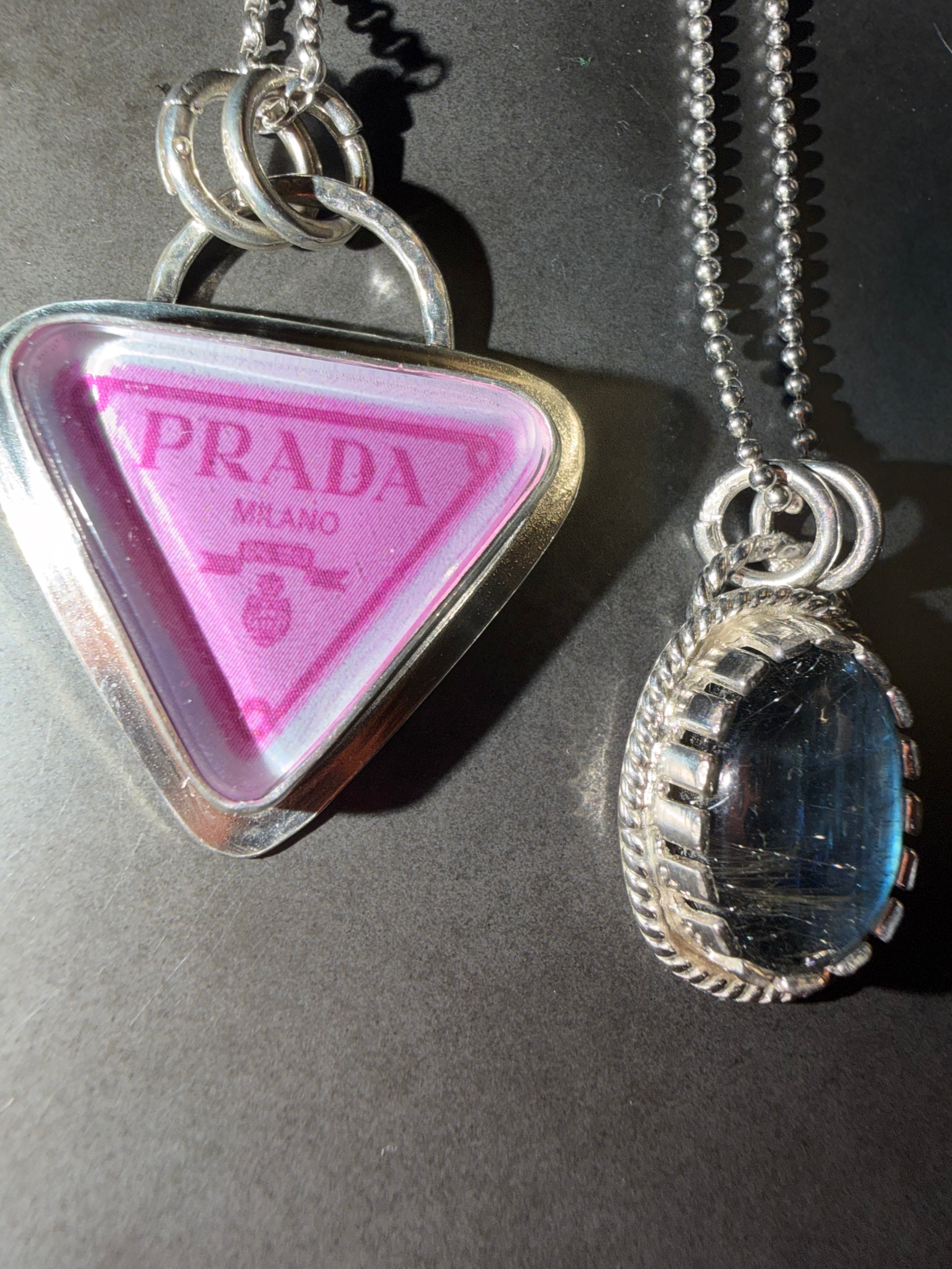 "New" Funky & Fun Pink Prada Milano Triangle Pendant - Set in .925 Sterling Silver!
