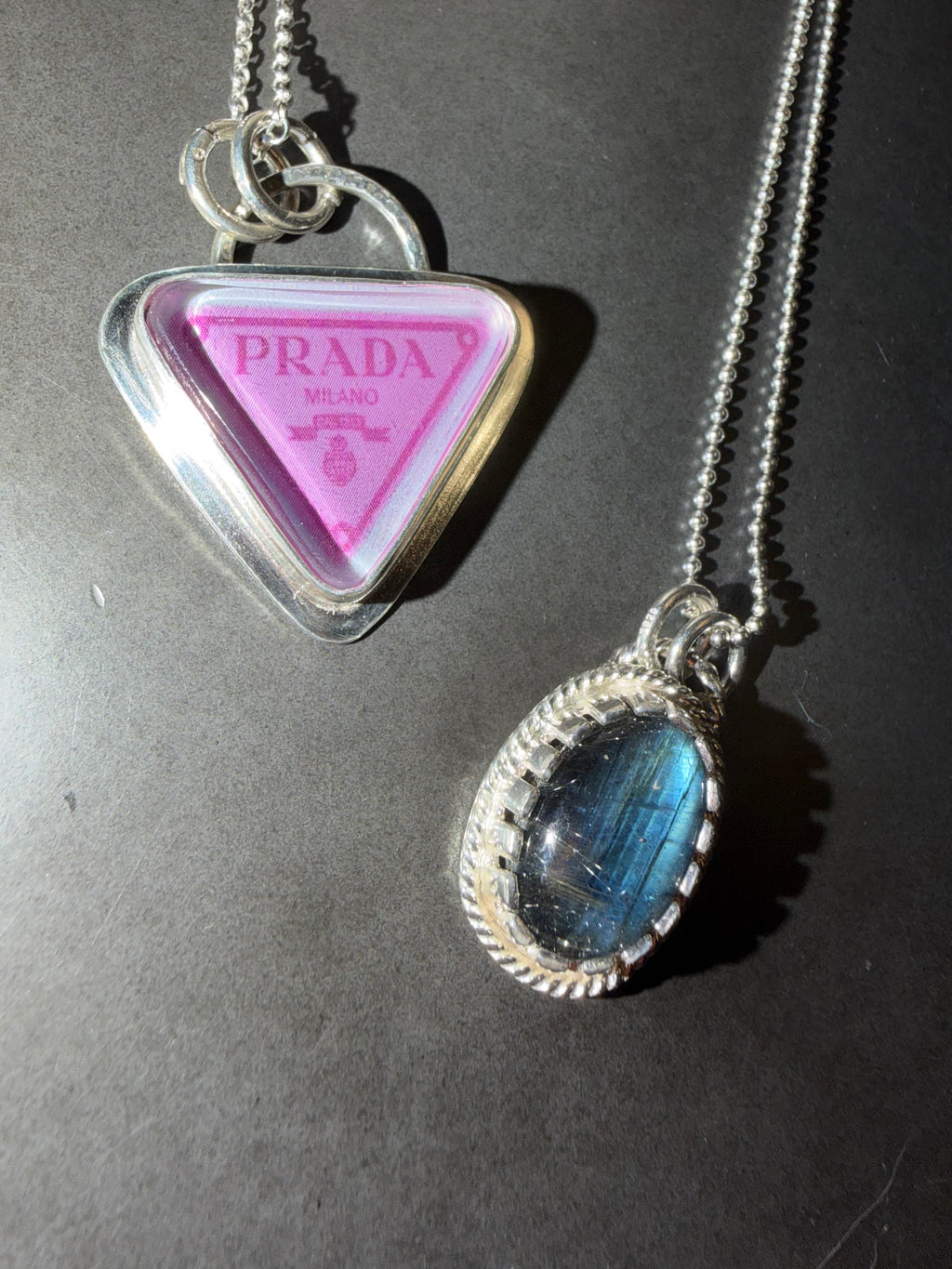 "New" Funky & Fun Pink Prada Milano Triangle Pendant - Set in .925 Sterling Silver!