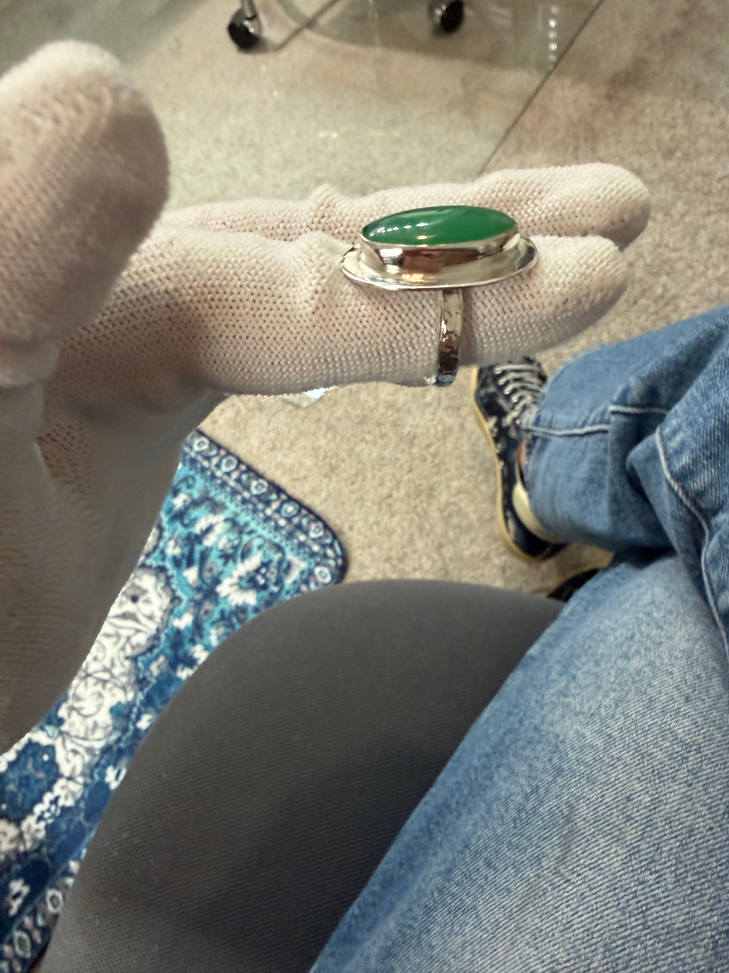 Can you say - STOP AND STARE! Australian Chrysoprase!! This Ring is for a GREEN GODDESS!