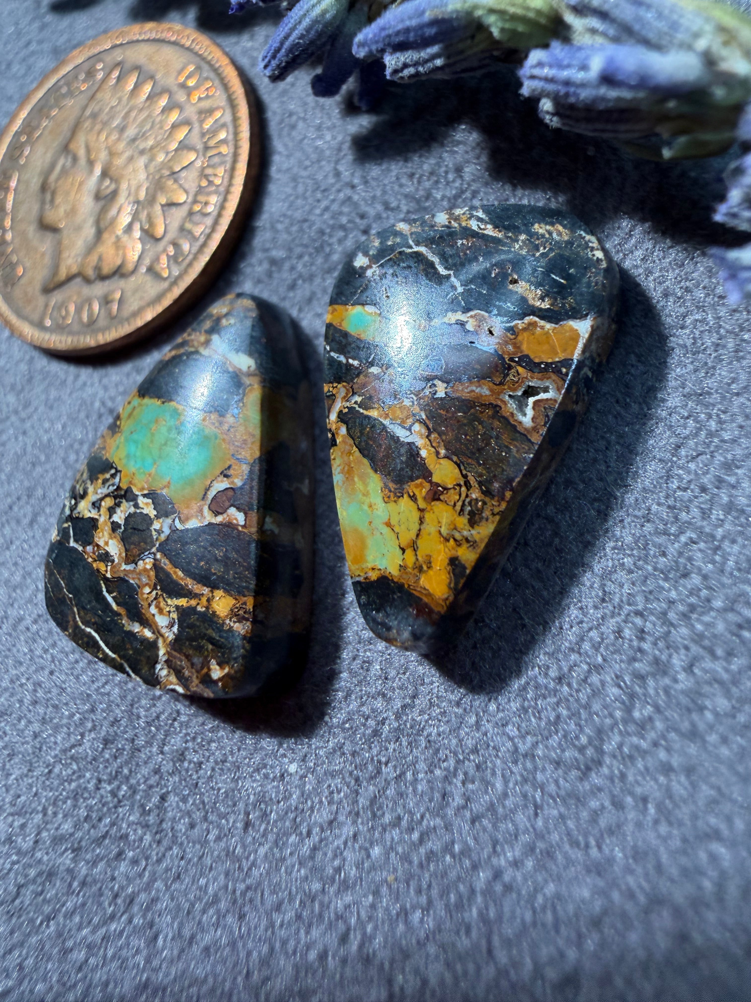 Beautiful Pair of BlackJack Turquoise Cabochons! On Sale!