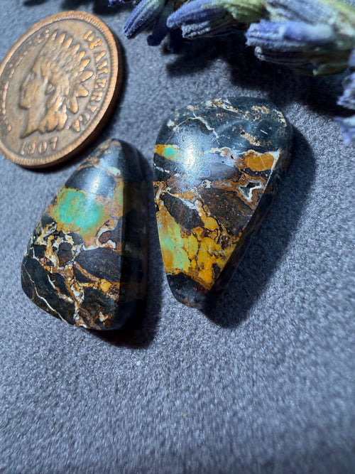 Beautiful Pair of BlackJack Turquoise Cabochons! On Sale!
