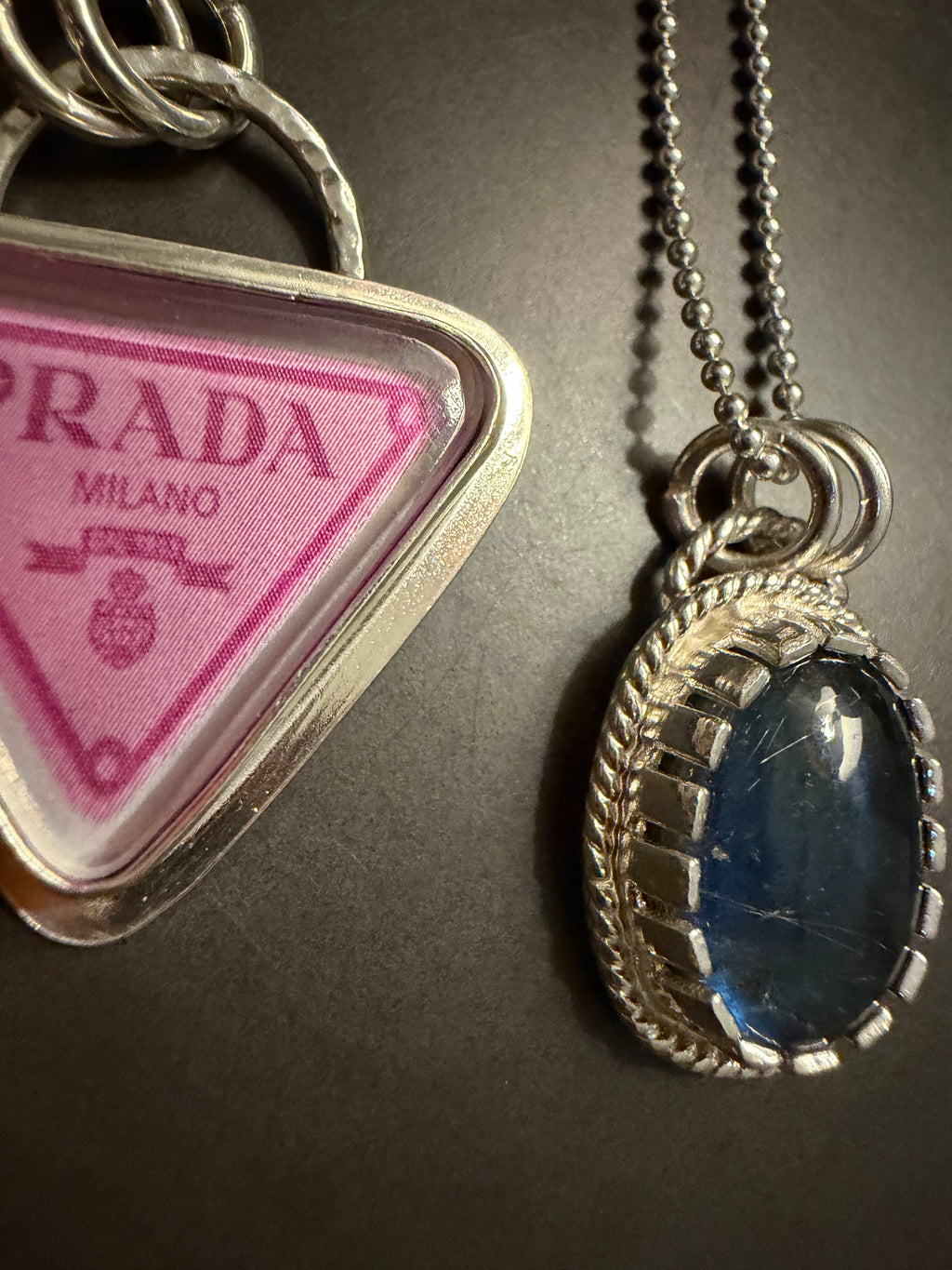 "New" Funky & Fun Pink Prada Milano Triangle Pendant - Set in .925 Sterling Silver!