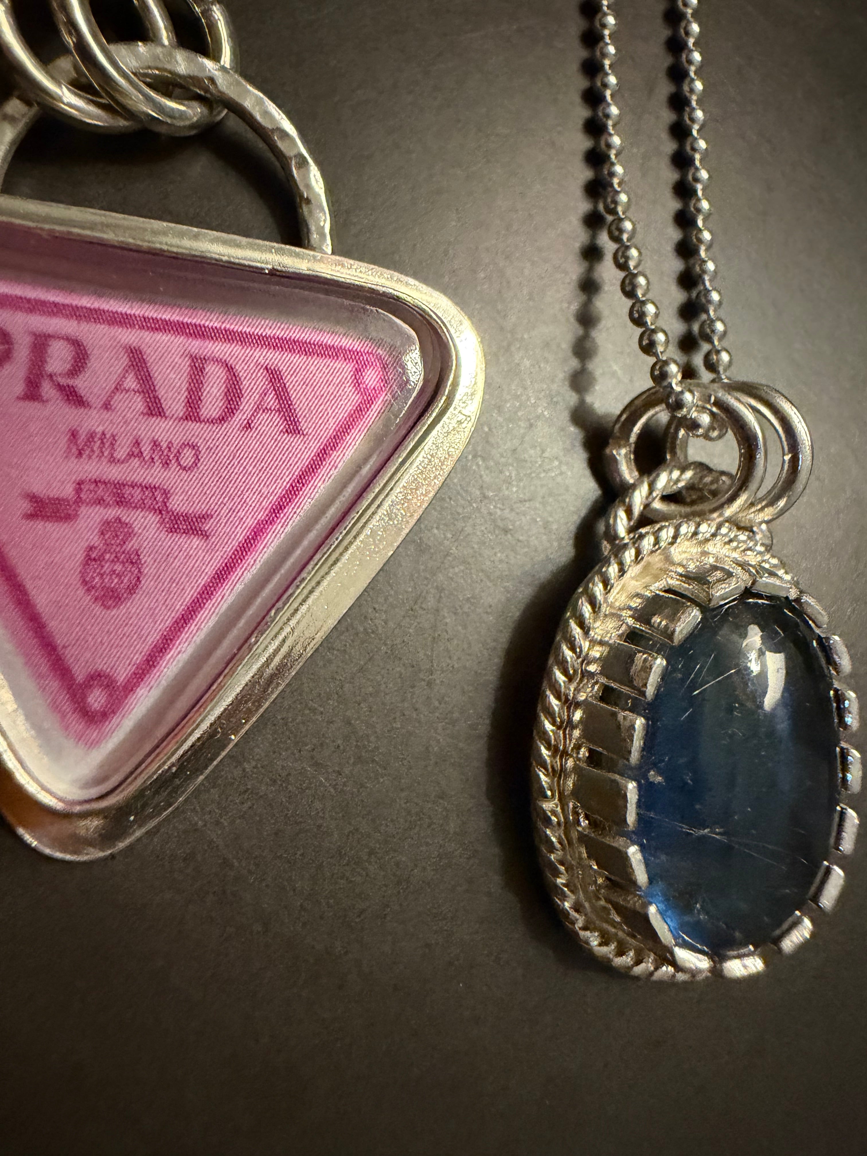 "New" Funky & Fun Pink Prada Milano Triangle Pendant - Set in .925 Sterling Silver!