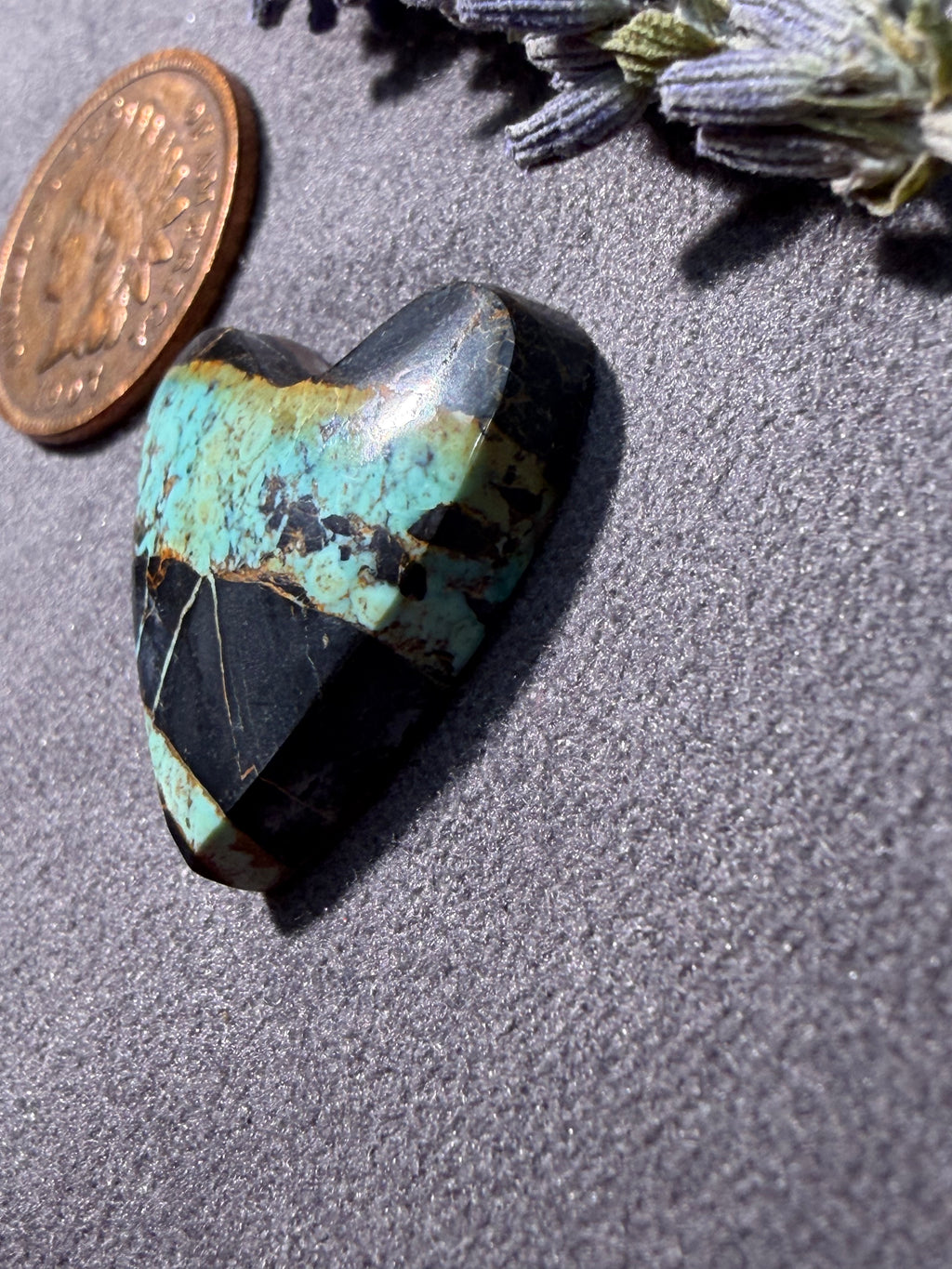 Heart Shaped Natural BlackJack Turquoise Cabochon! On Sale!