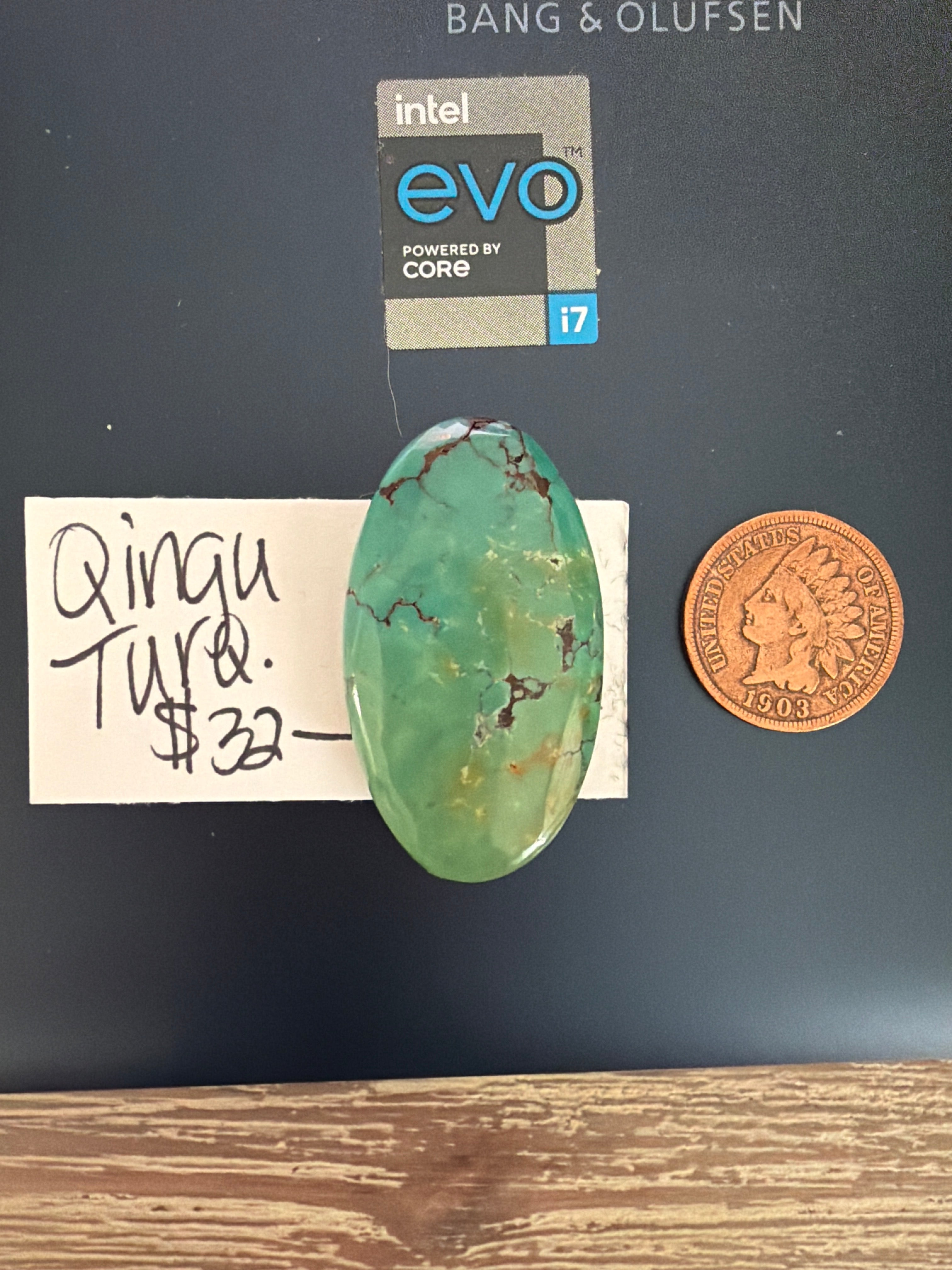 Chunky Oval Shaped Qingu Turquoise! - great for a pendant!