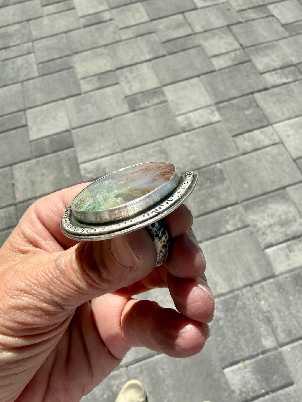 Horse Canyon Moss/Abalone/Sterling Silver Statement Ring