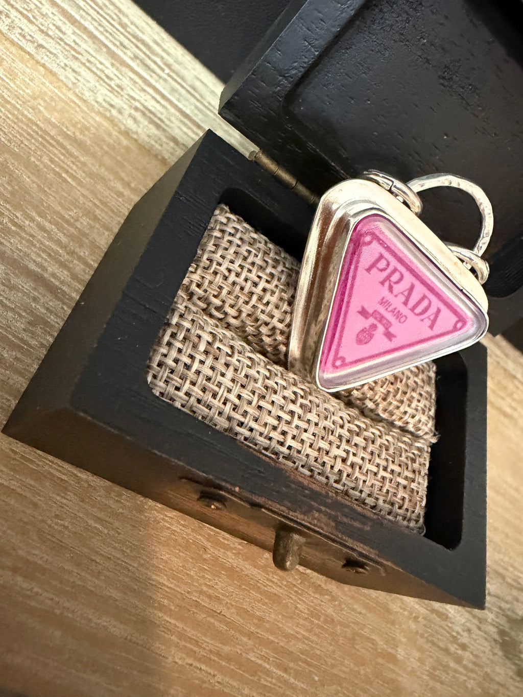 "New" Funky & Fun Pink Prada Milano Triangle Pendant - Set in .925 Sterling Silver!