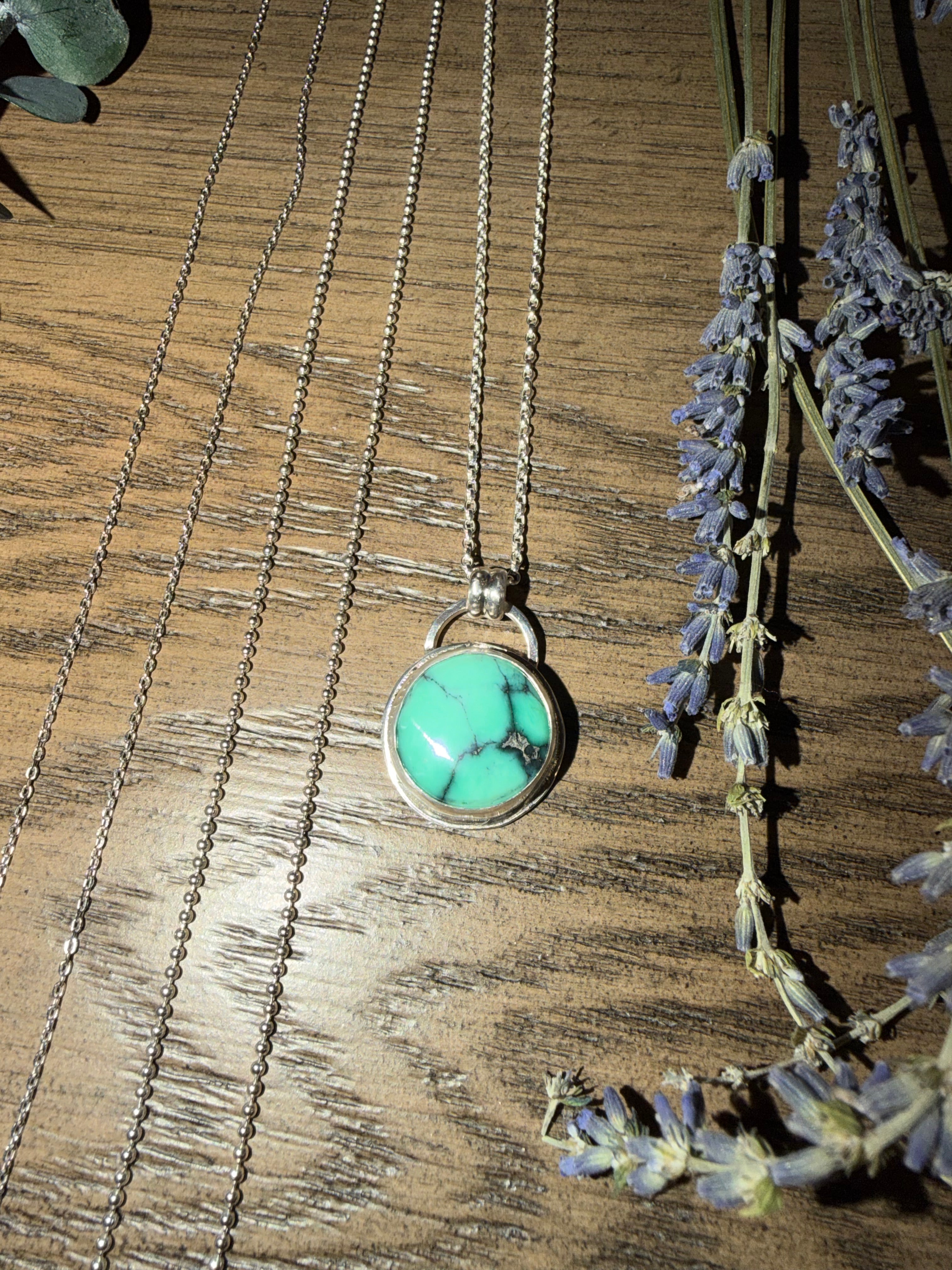 "NEW" Persian Variscite Pendant and Italian Sterling Silver Ball Chain Necklace