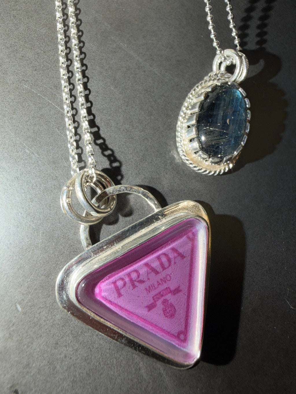 "New" Funky & Fun Pink Prada Milano Triangle Pendant - Set in .925 Sterling Silver!