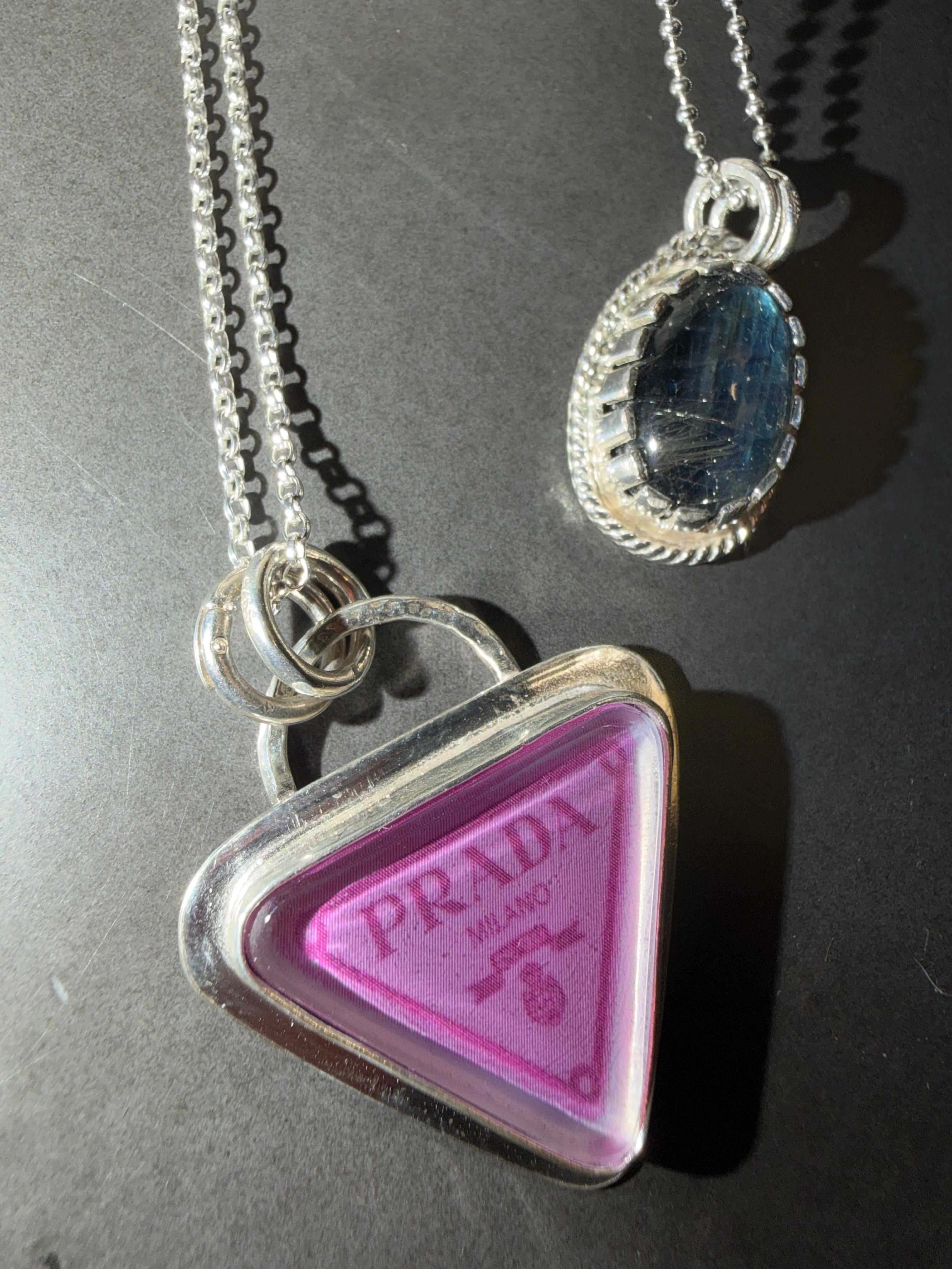 "New" Funky & Fun Pink Prada Milano Triangle Pendant - Set in .925 Sterling Silver!