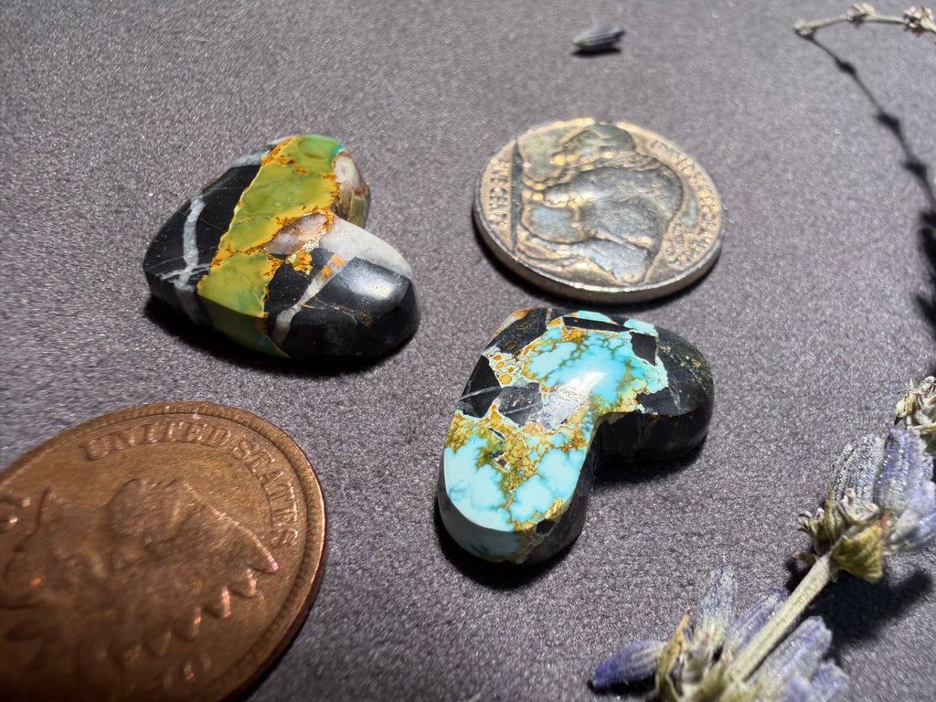 These Hearts are One of a Kind! "Natural Blue Moon" Turquoise! On Sale! Two Stones!