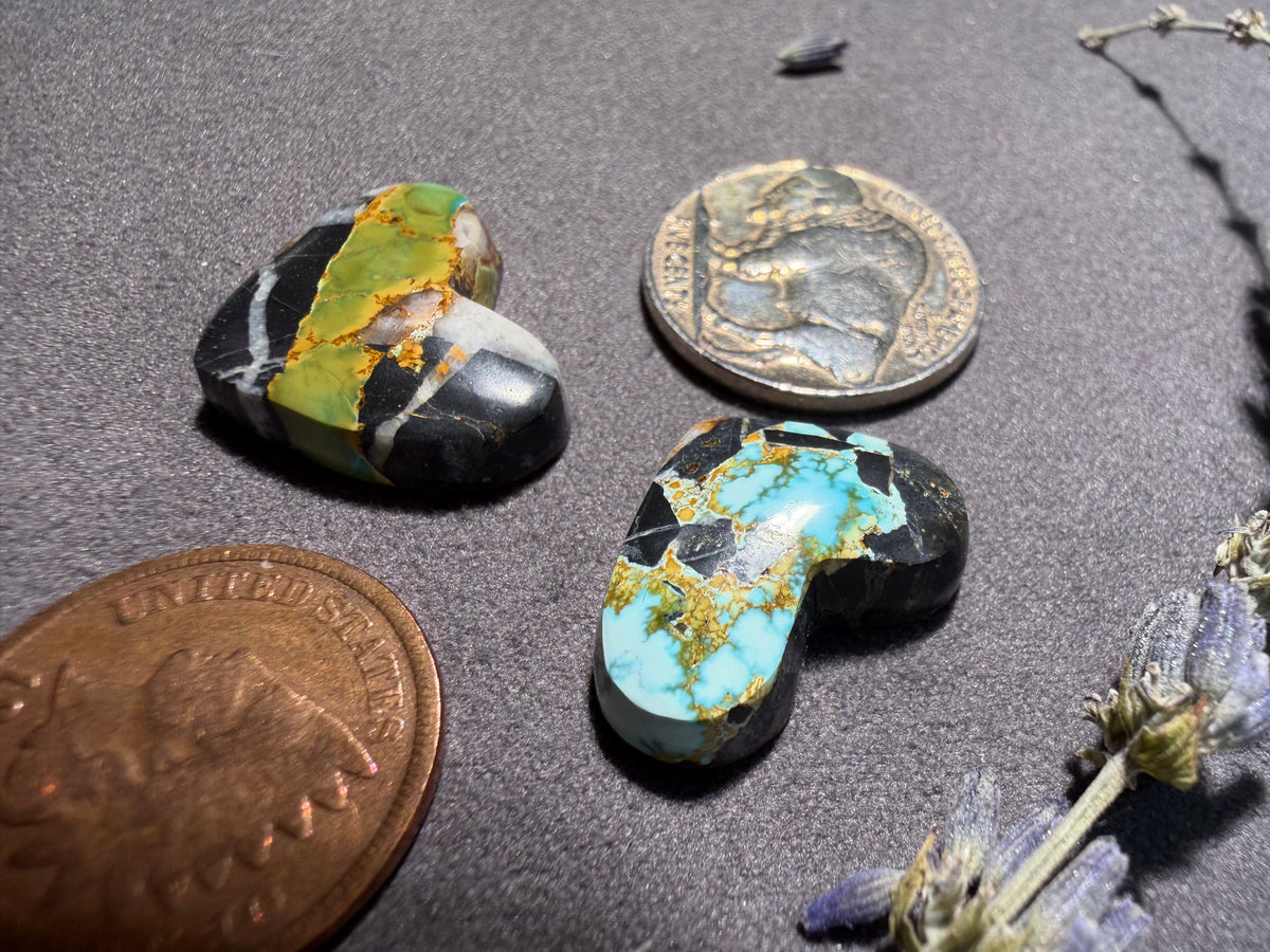 These Hearts are One of a Kind! "Natural Blue Moon" Turquoise! On Sale! Two Stones!