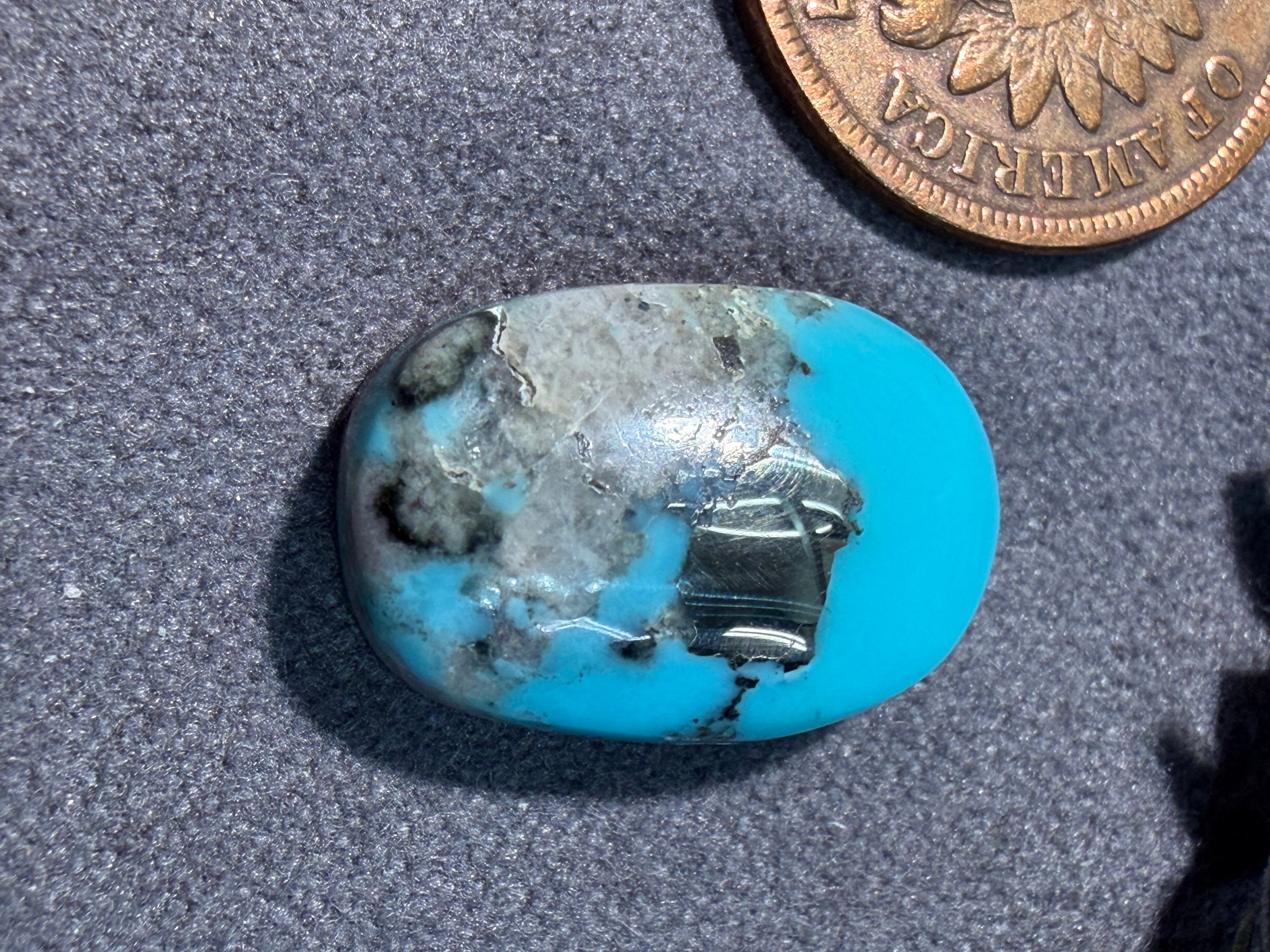 Did you see the Pyrite inclusions?  Campitos Turquoise Cabochon! On Sale!