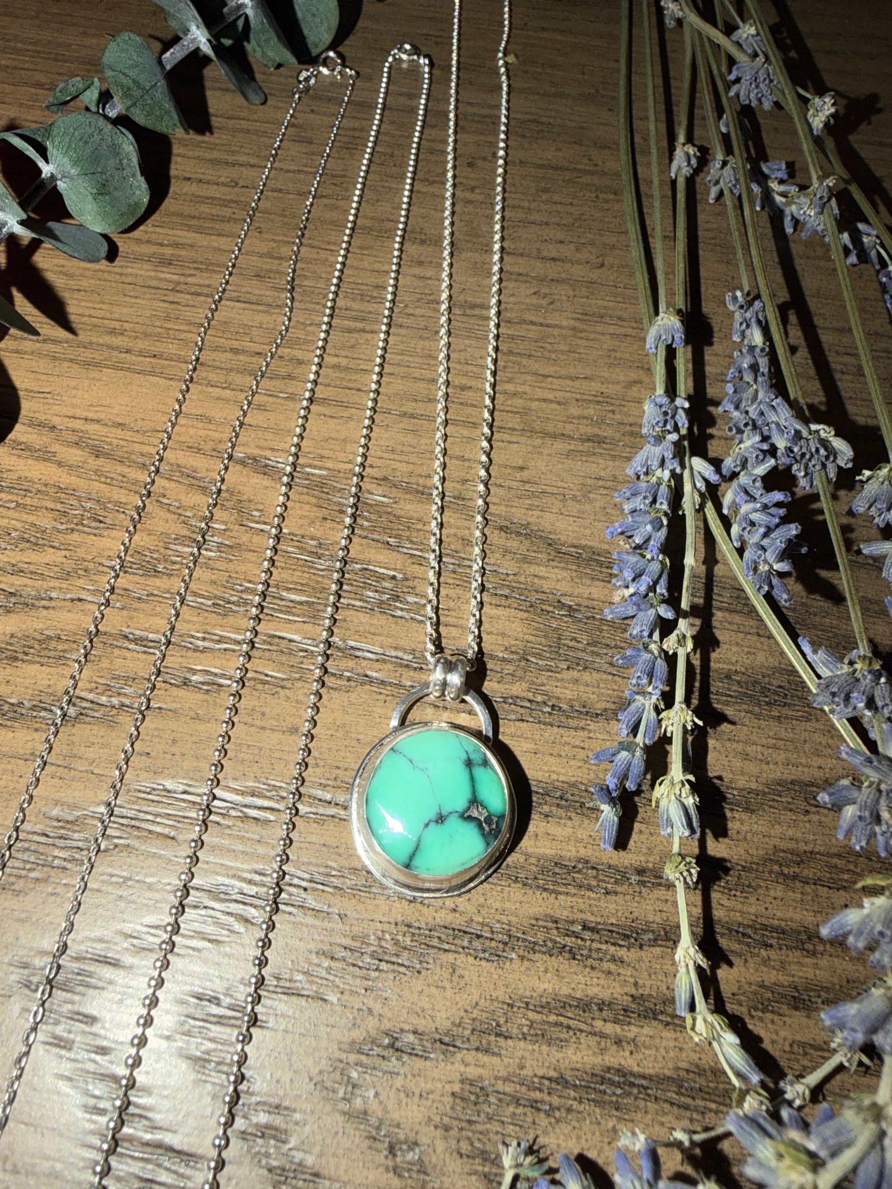 "NEW" Persian Variscite Pendant and Italian Sterling Silver Ball Chain Necklace
