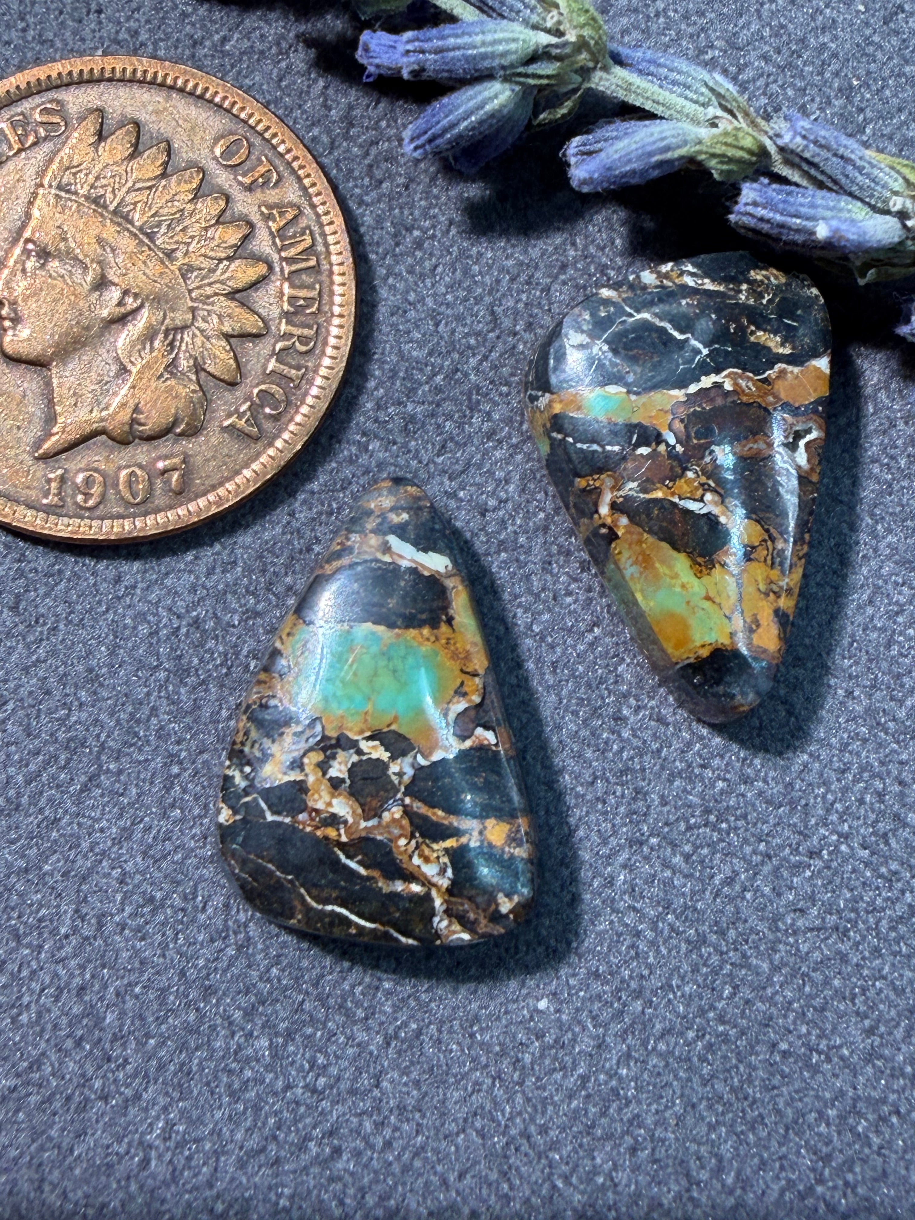 Beautiful Pair of BlackJack Turquoise Cabochons! On Sale!