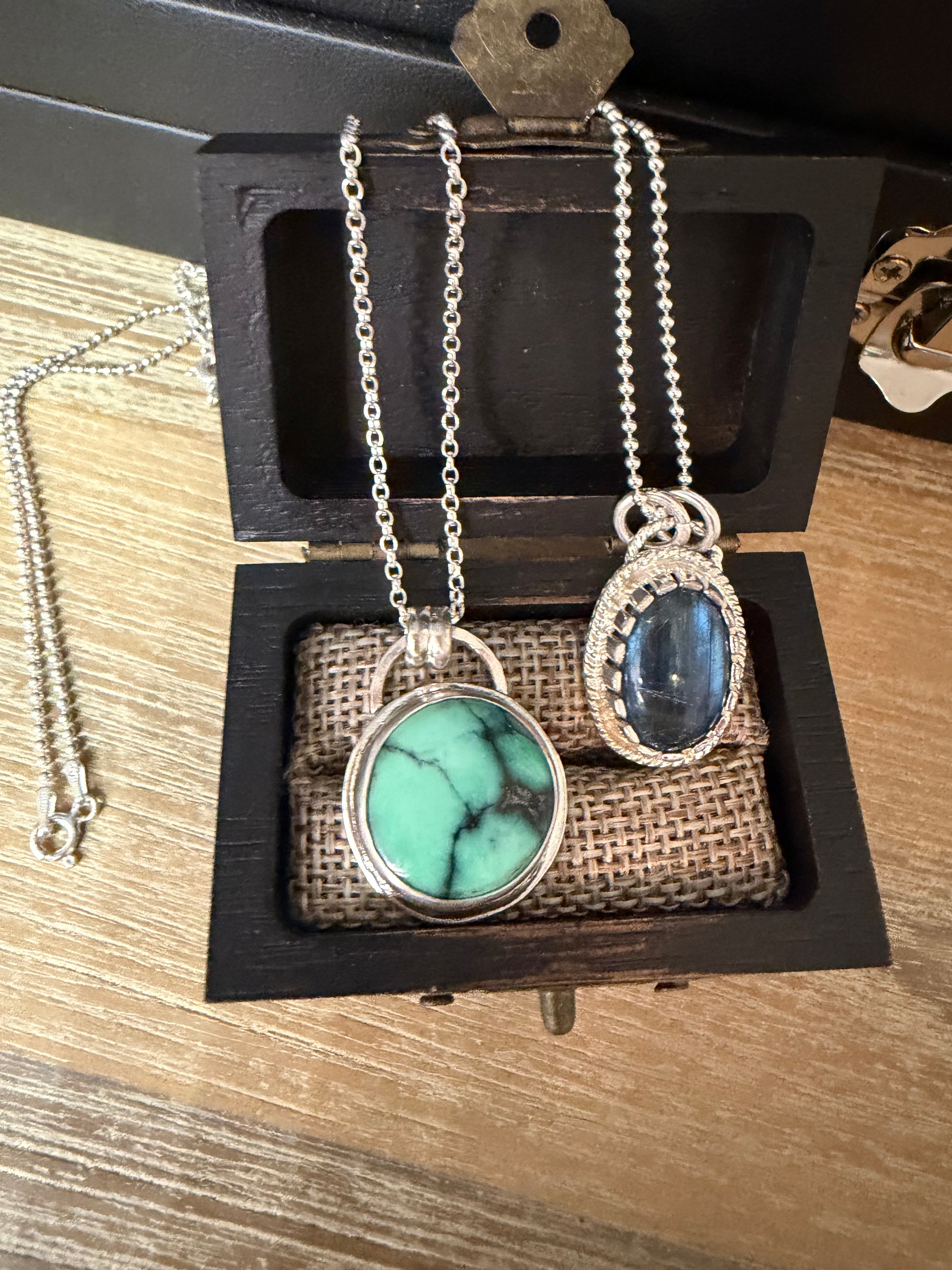 "NEW" Persian Variscite Pendant and Italian Sterling Silver Ball Chain Necklace