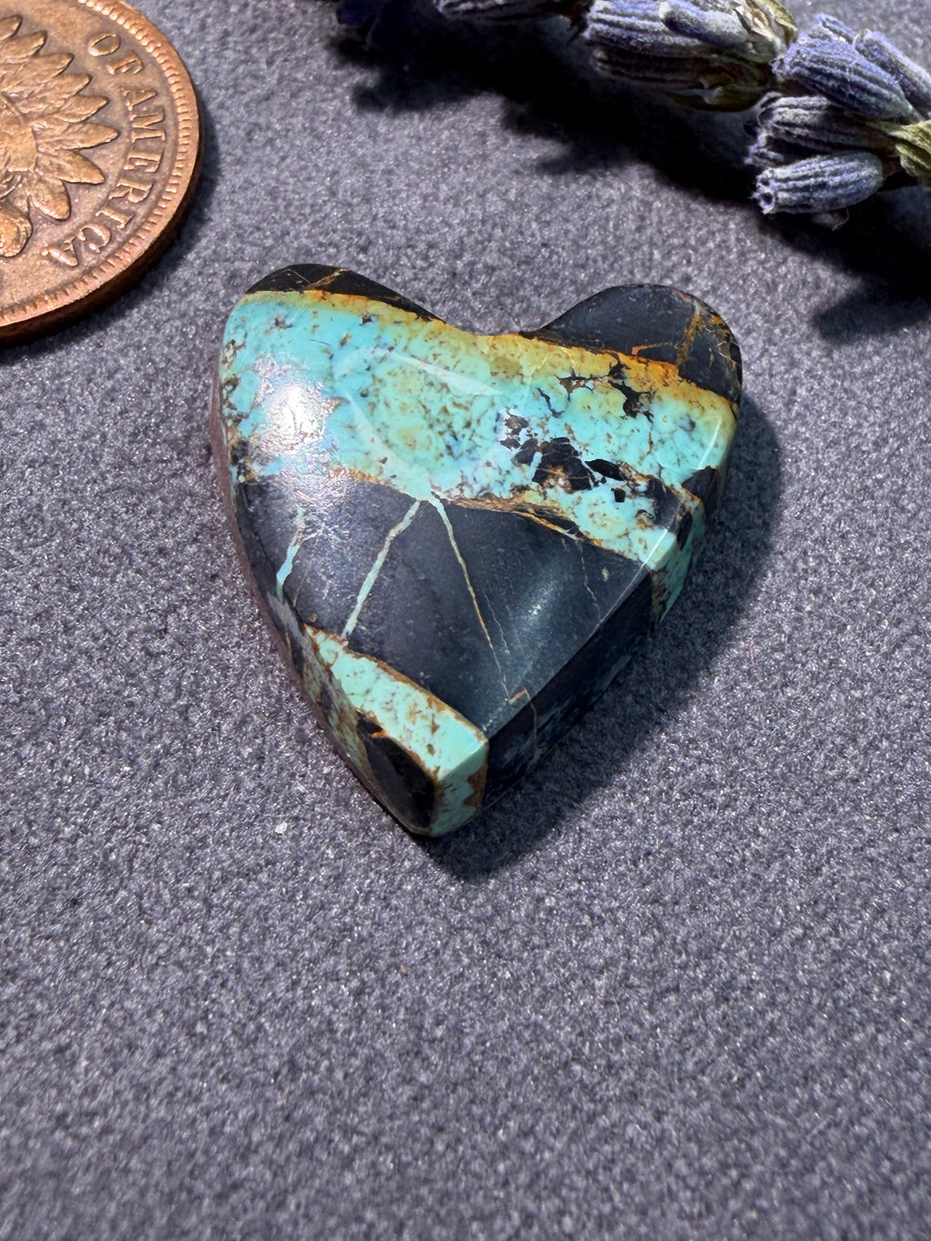 Heart Shaped Natural BlackJack Turquoise Cabochon! On Sale!