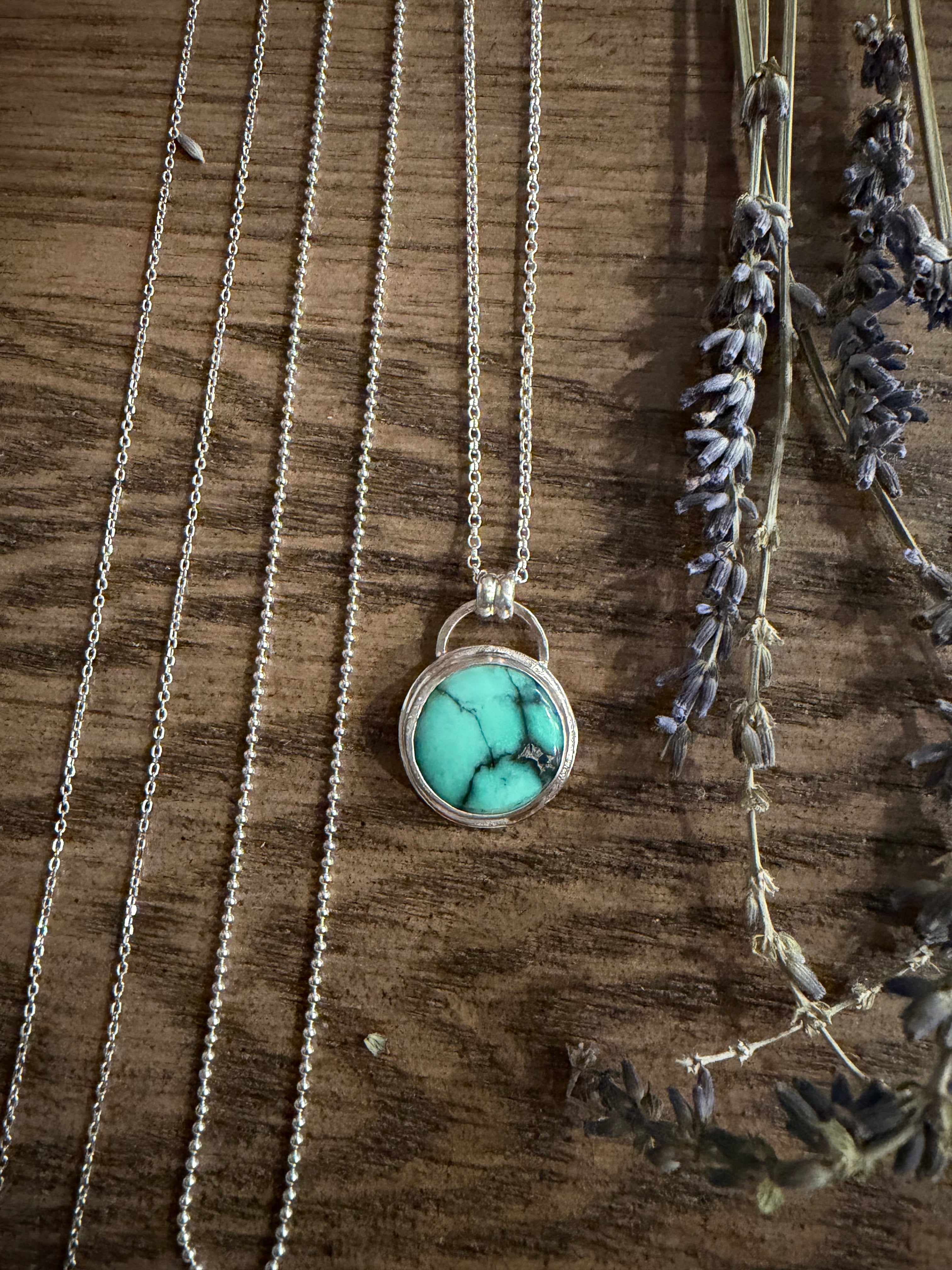 "NEW" Persian Variscite Pendant and Italian Sterling Silver Ball Chain Necklace
