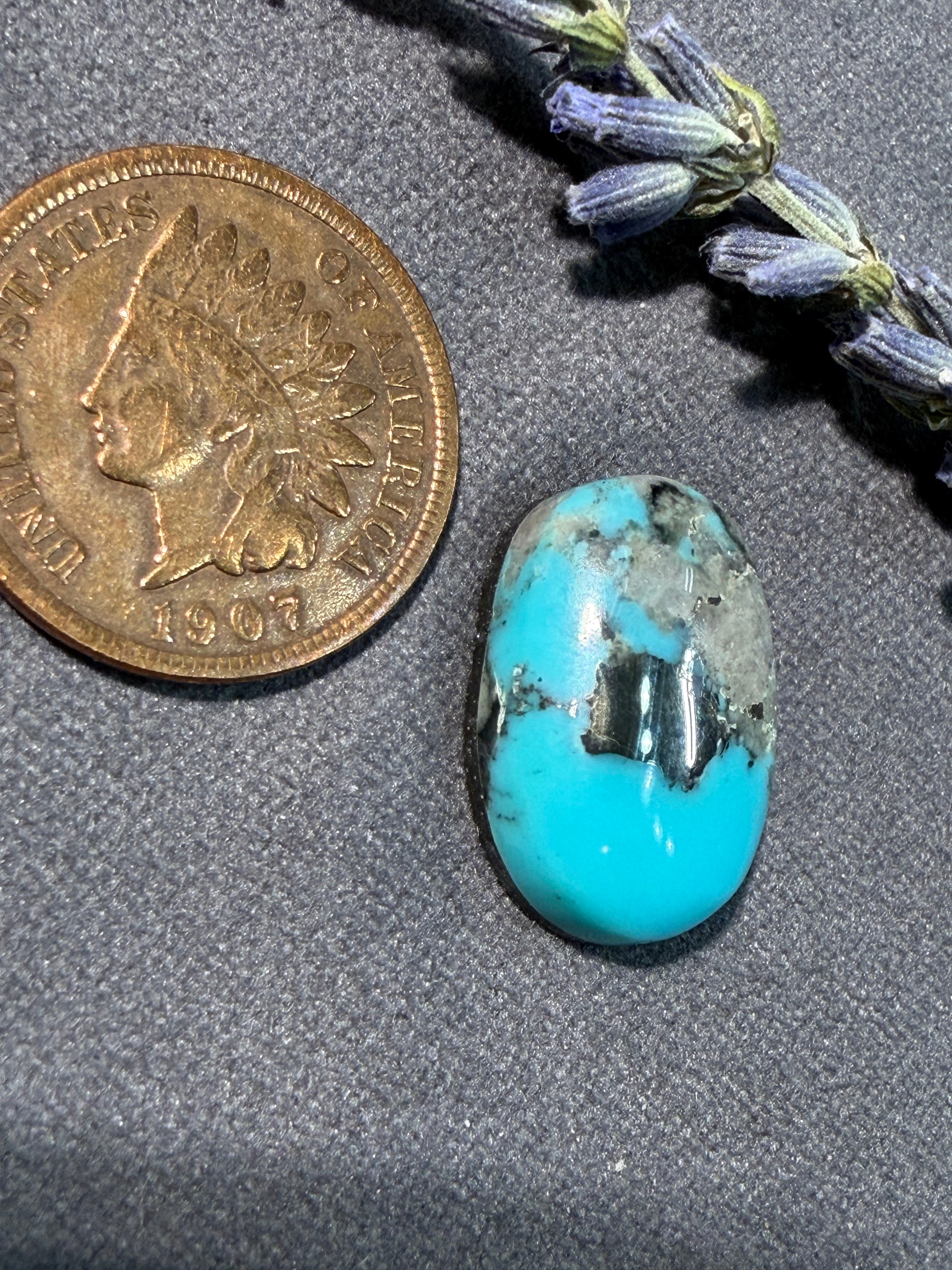 Did you see the Pyrite inclusions?  Campitos Turquoise Cabochon! On Sale!
