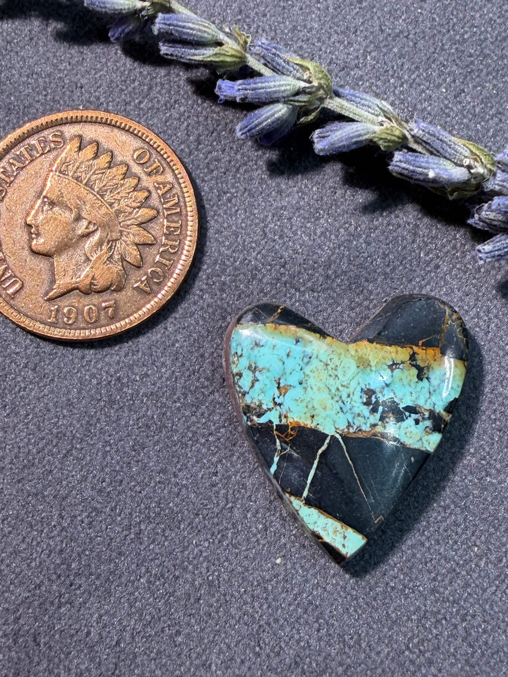 Heart Shaped Natural BlackJack Turquoise Cabochon! On Sale!