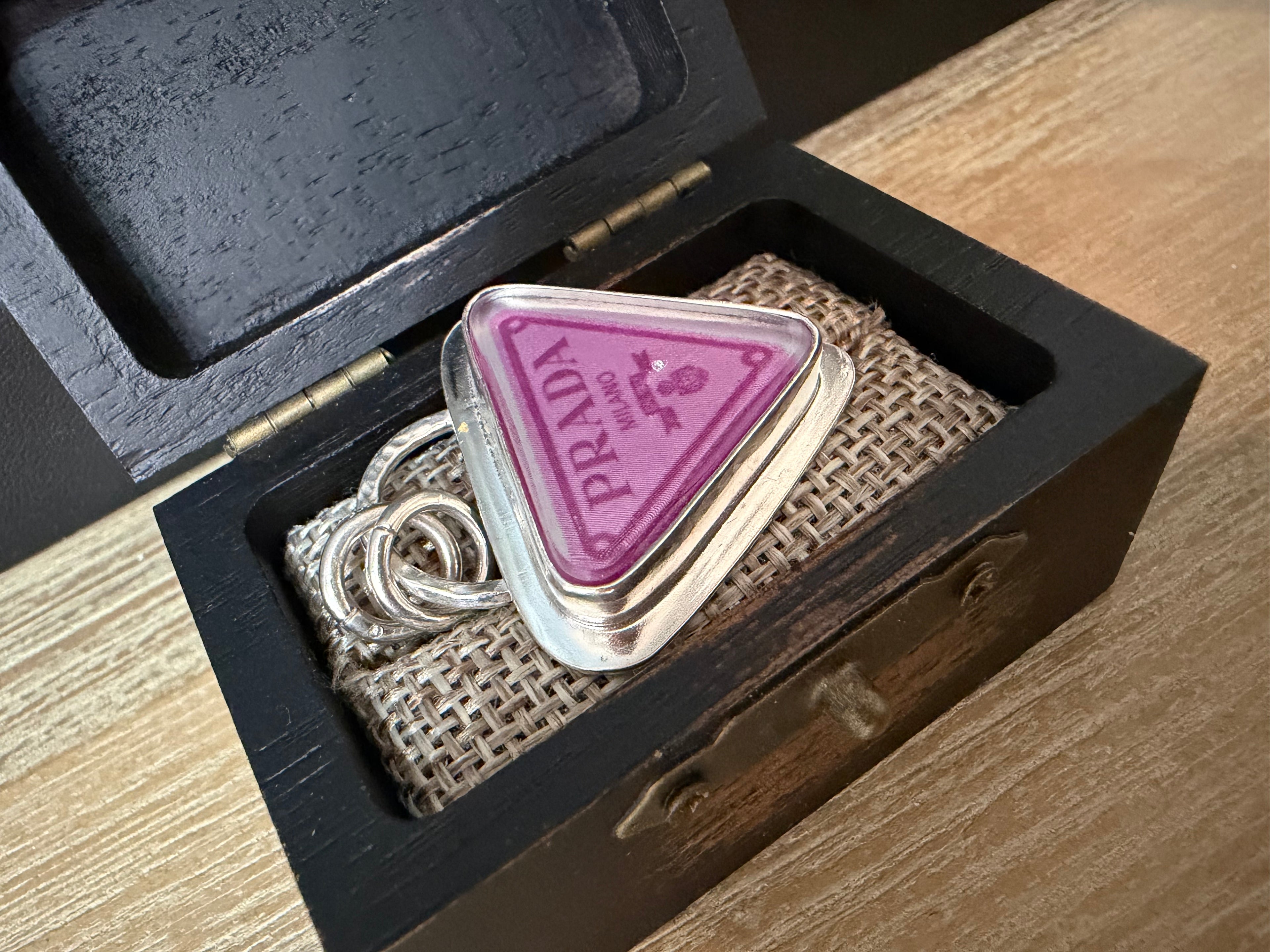 "New" Funky & Fun Pink Prada Milano Triangle Pendant - Set in .925 Sterling Silver!