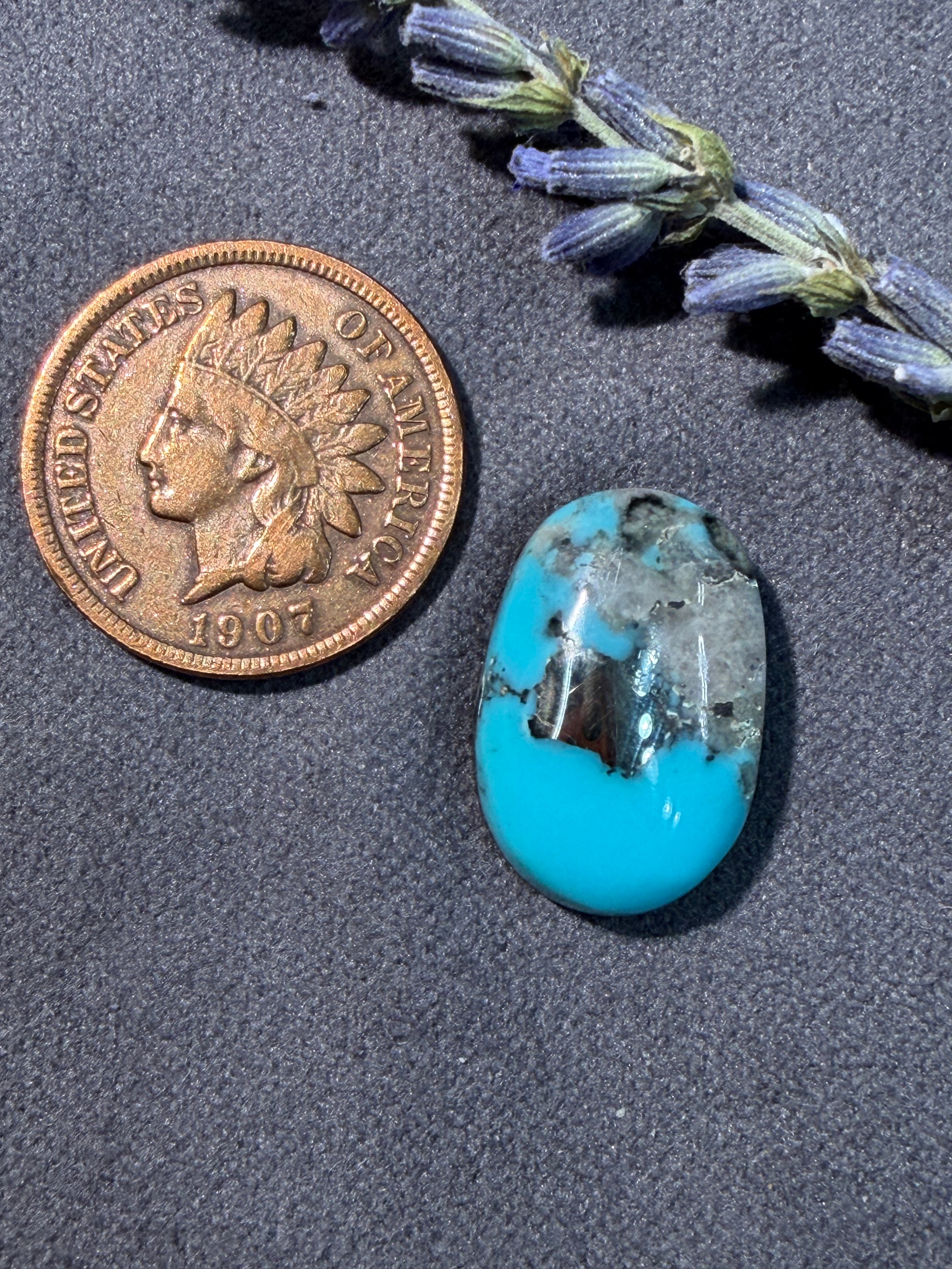 Did you see the Pyrite inclusions?  Campitos Turquoise Cabochon! On Sale!