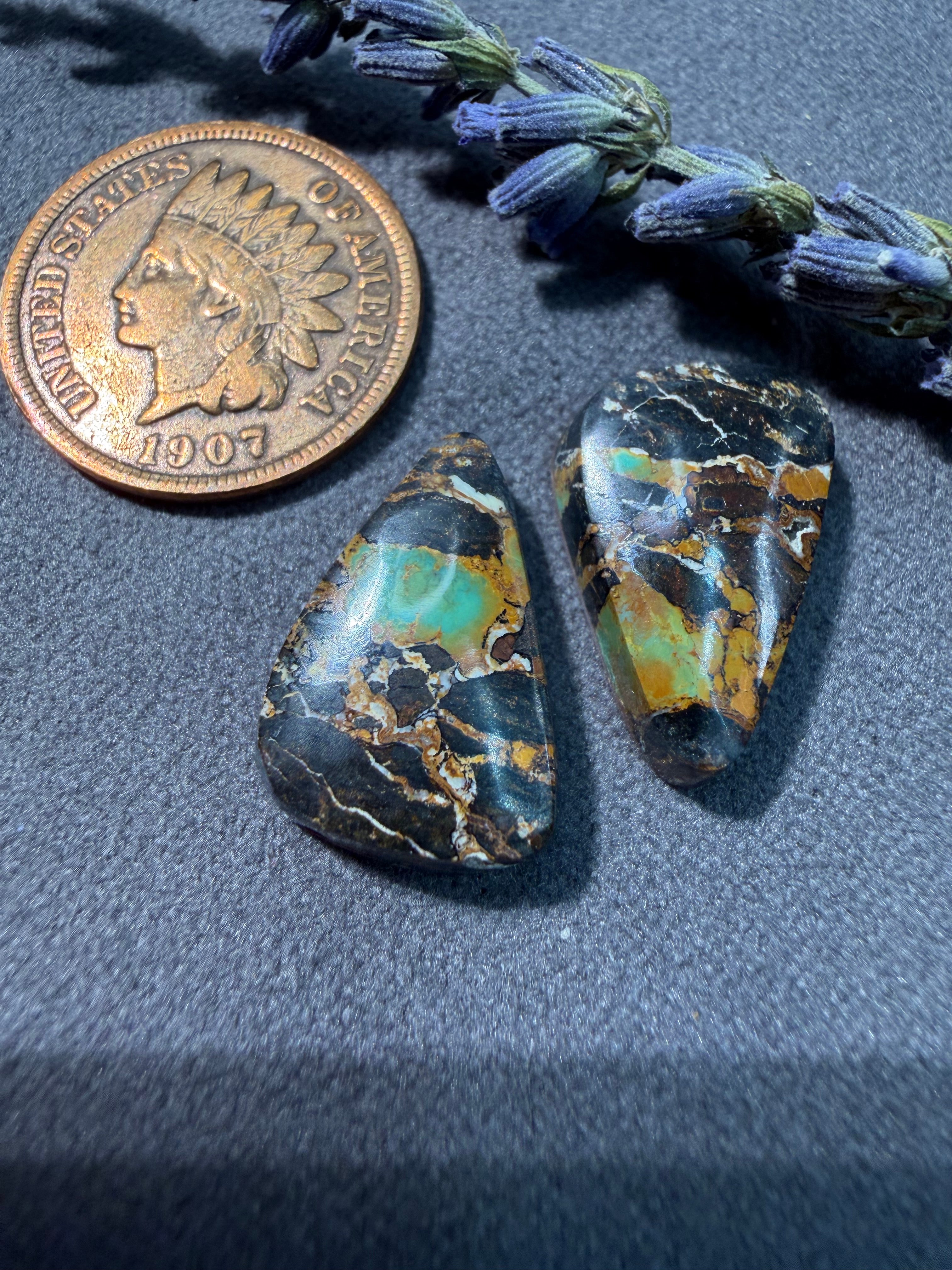 Beautiful Pair of BlackJack Turquoise Cabochons! On Sale!