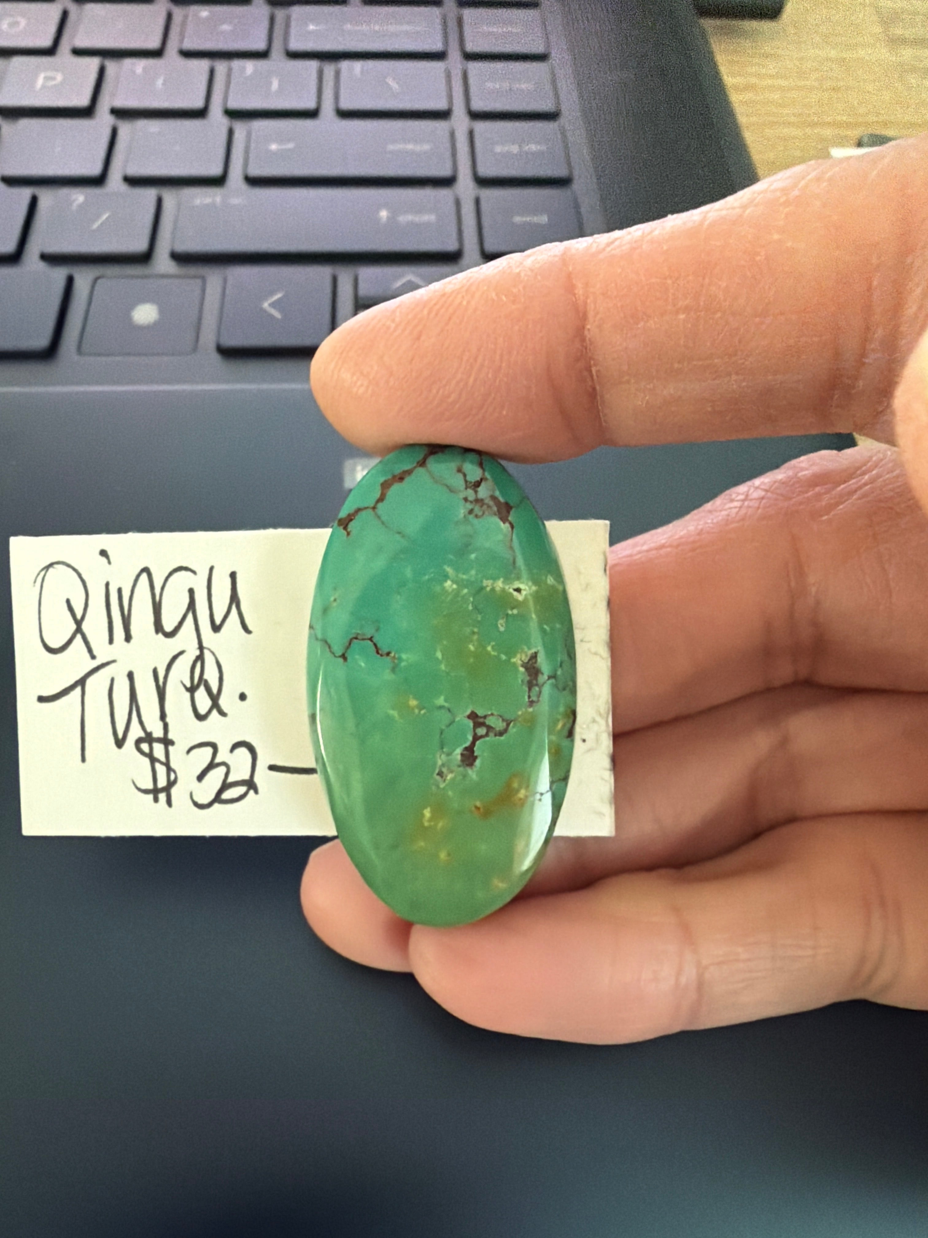 Chunky Oval Shaped Qingu Turquoise! - great for a pendant!
