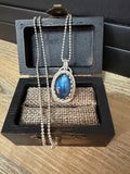 "New" Stunning Blue Labradorite Pendant and .925 Sterling Silver Chain
