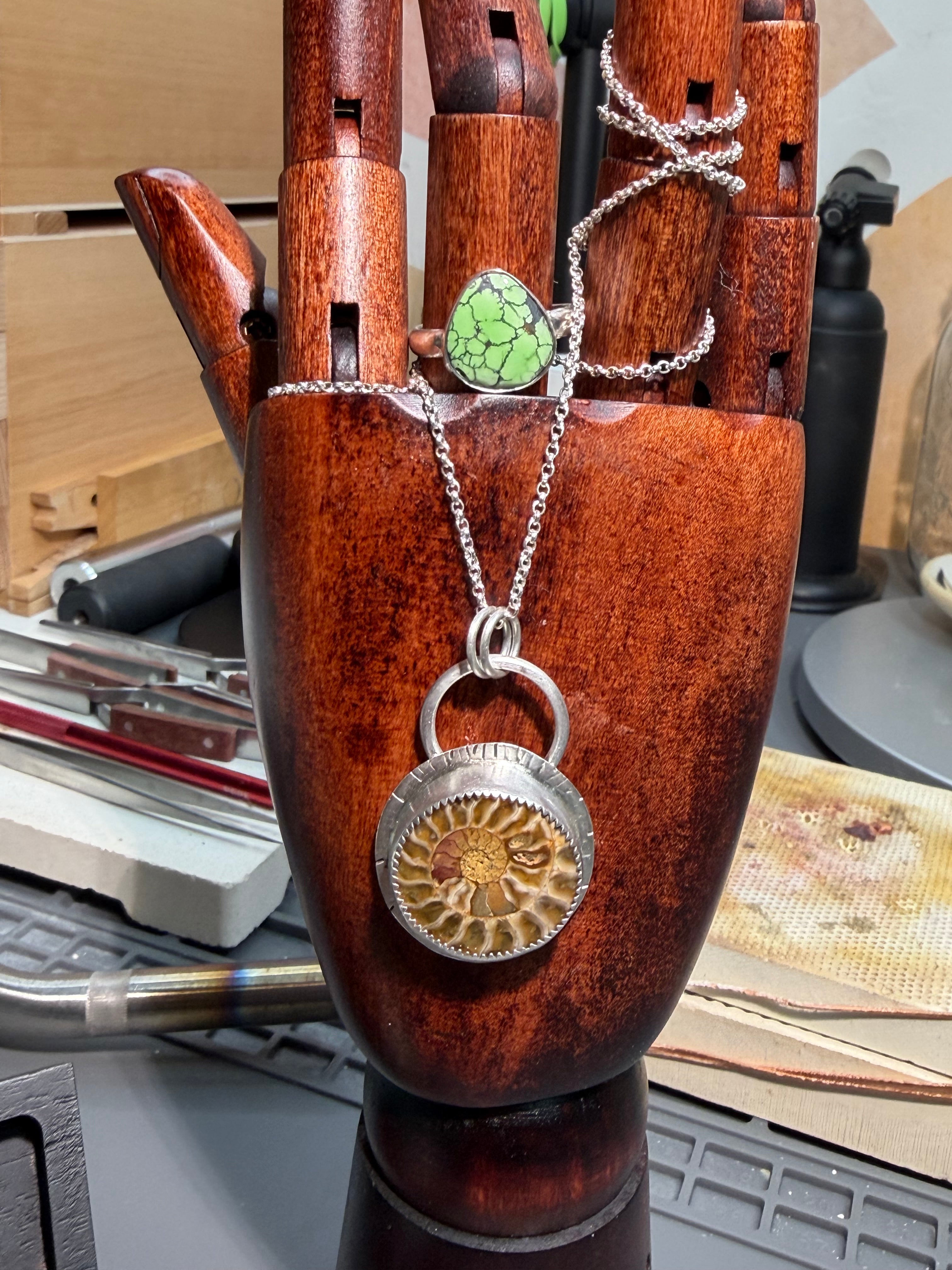 Ammonite and Silver One of Kind Pendant!