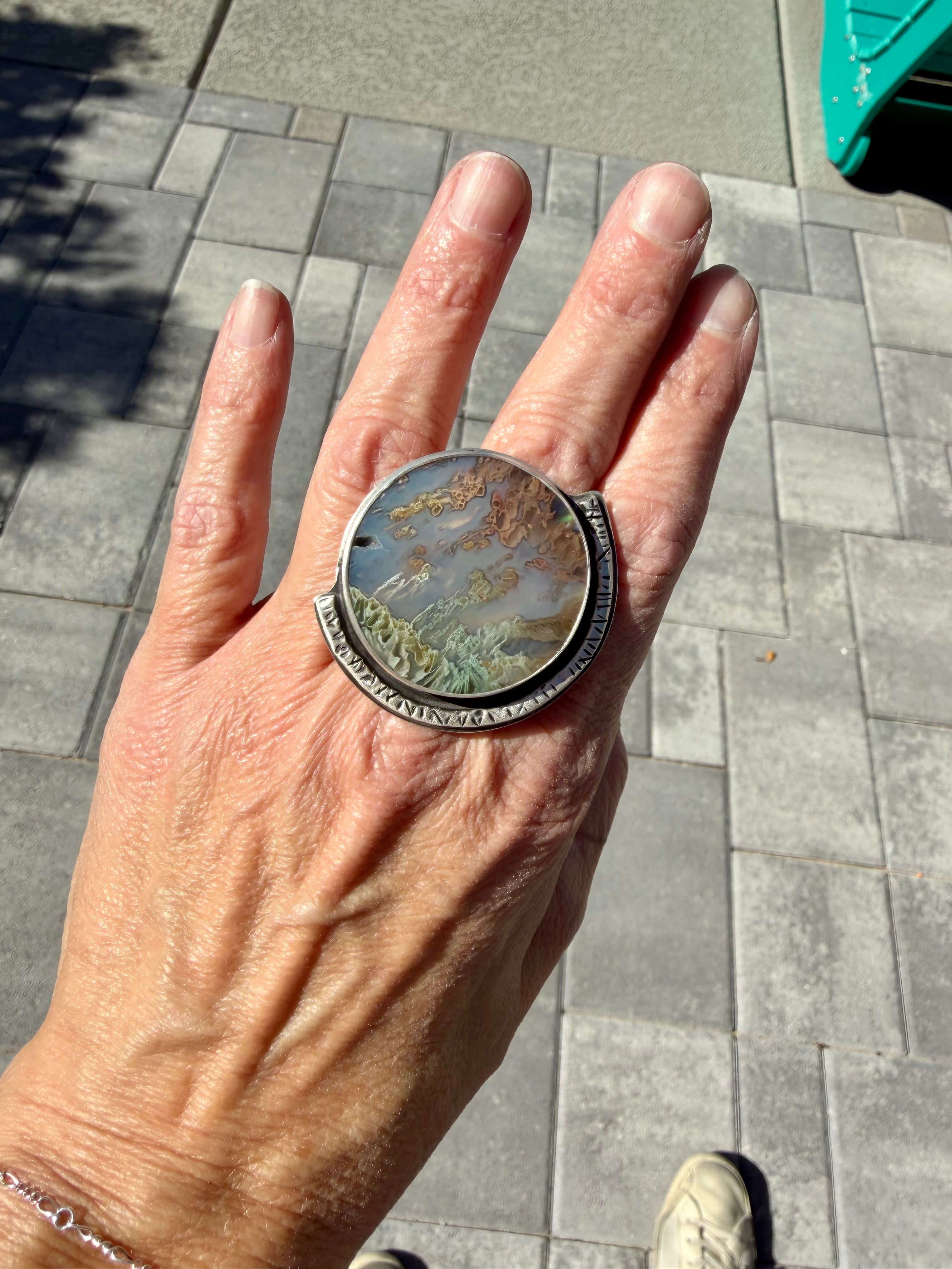 Horse Canyon Moss/Abalone/Sterling Silver Statement Ring
