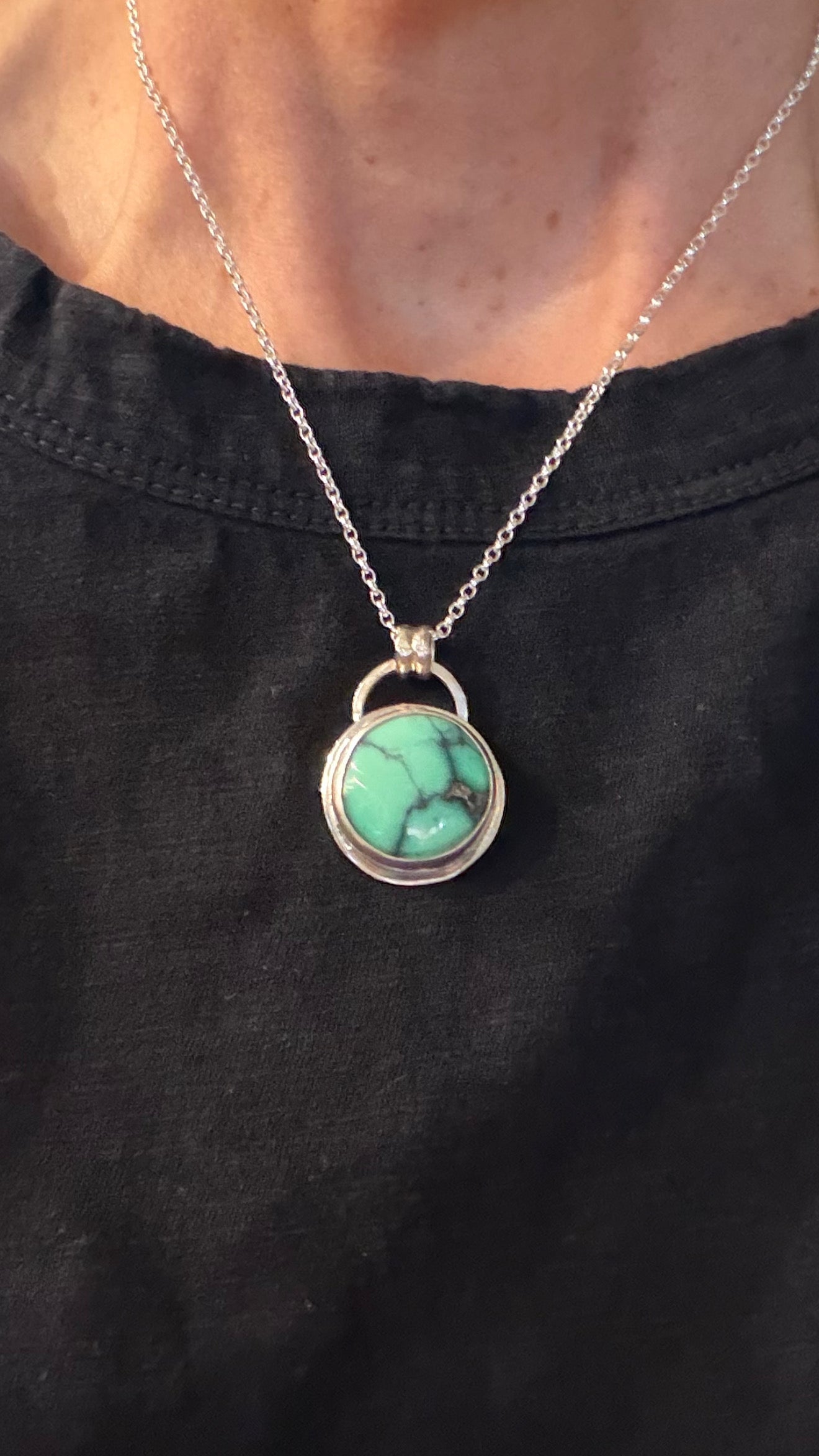 "NEW" Persian Variscite Pendant and Italian Sterling Silver Ball Chain Necklace
