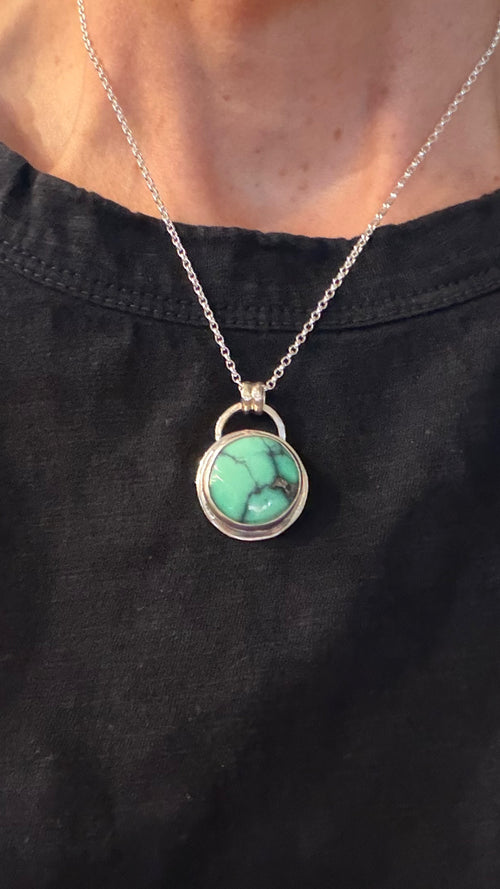 "NEW" Persian Variscite Pendant and Italian Sterling Silver Ball Chain Necklace