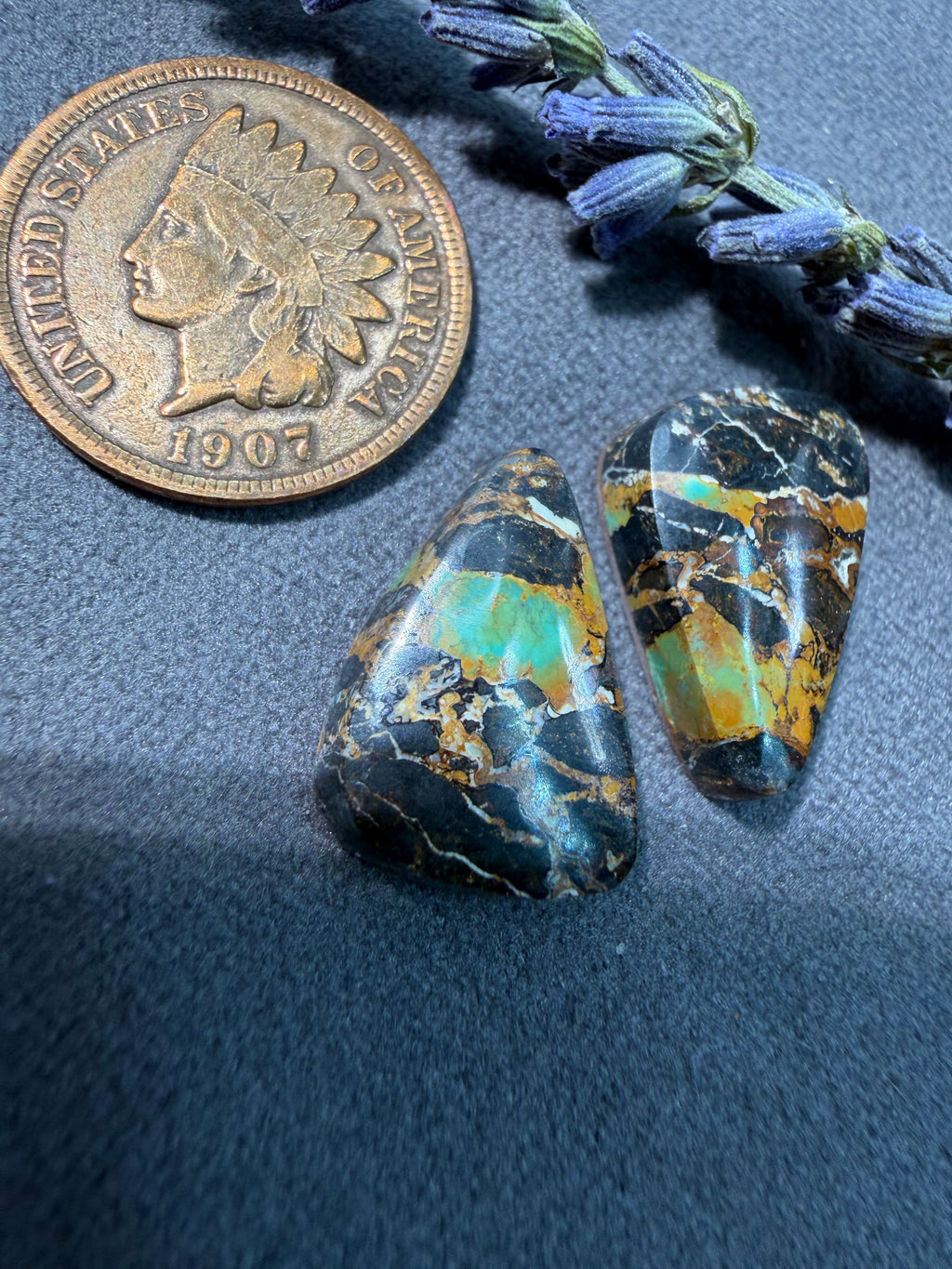 Beautiful Pair of BlackJack Turquoise Cabochons! On Sale!