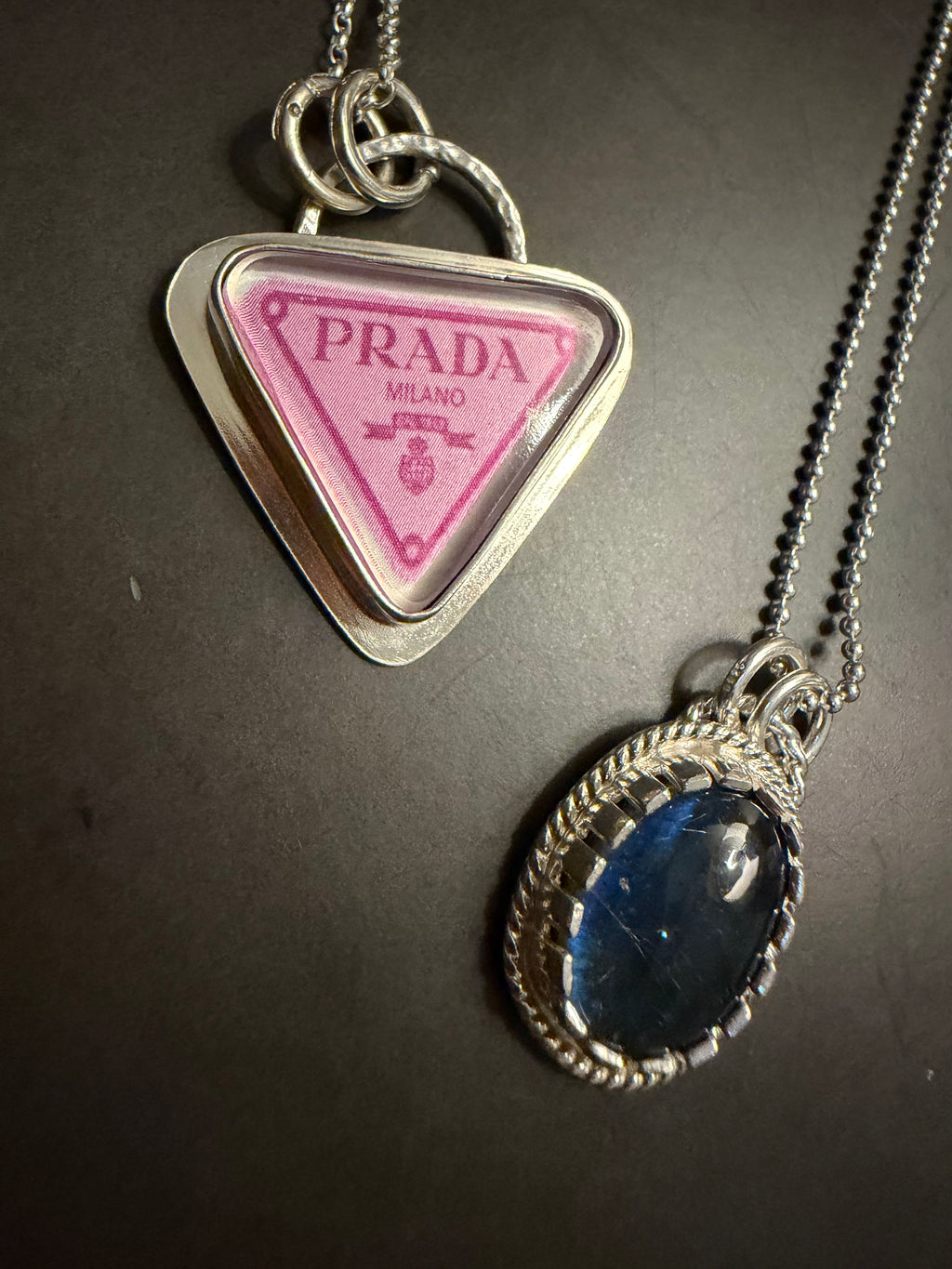 "New" Funky & Fun Pink Prada Milano Triangle Pendant - Set in .925 Sterling Silver!