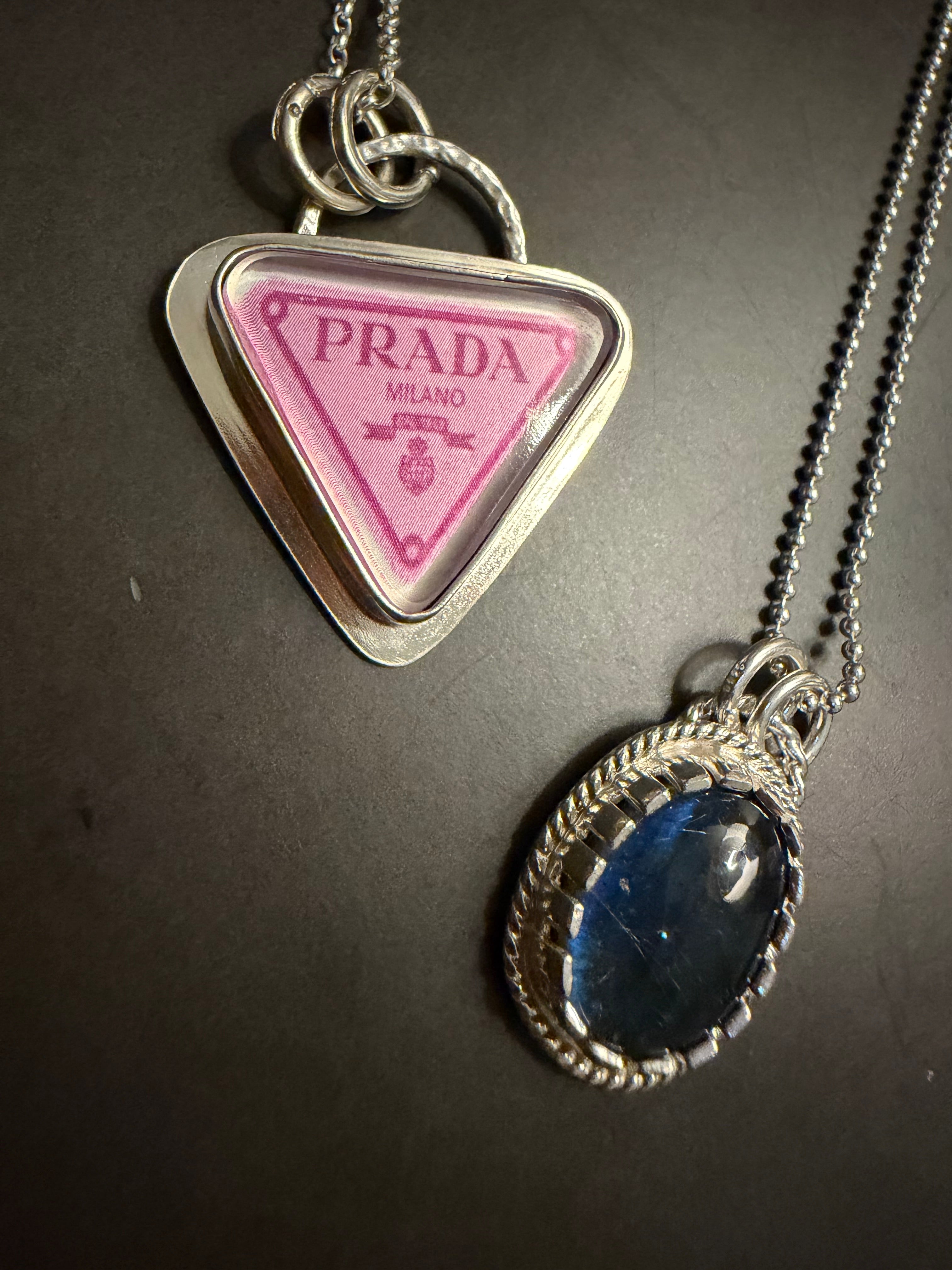 "New" Funky & Fun Pink Prada Milano Triangle Pendant - Set in .925 Sterling Silver!