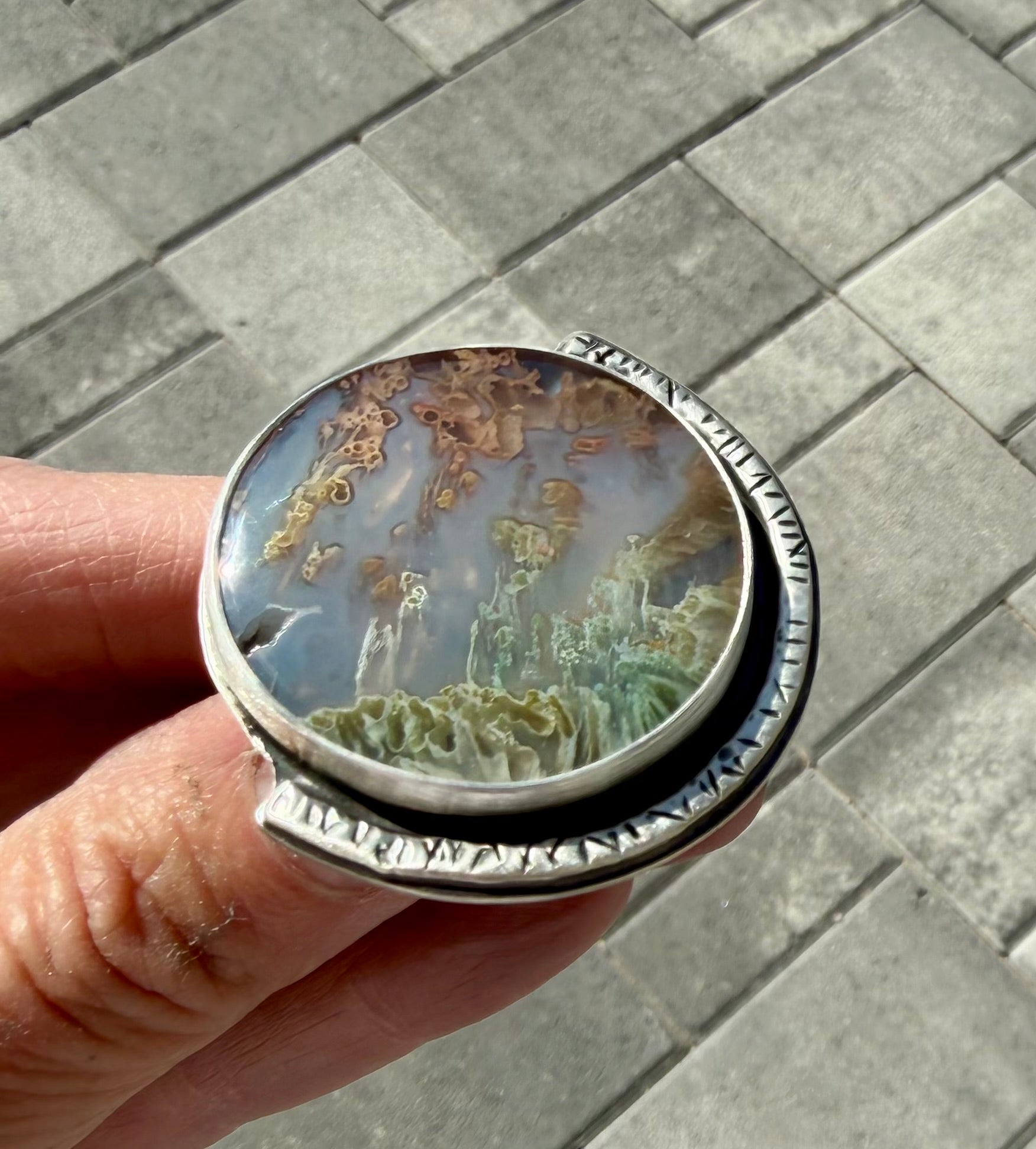 Horse Canyon Moss/Abalone/Sterling Silver Statement Ring