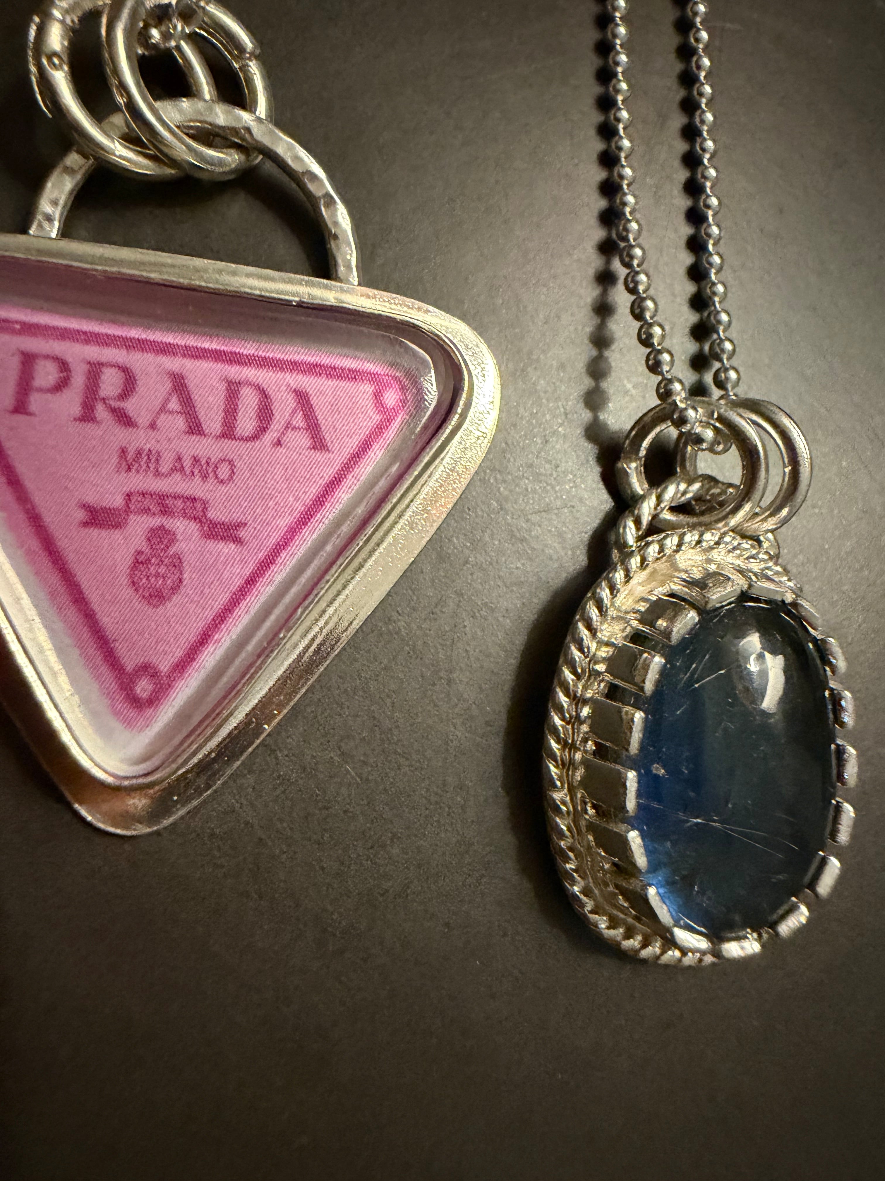 "New" Funky & Fun Pink Prada Milano Triangle Pendant - Set in .925 Sterling Silver!