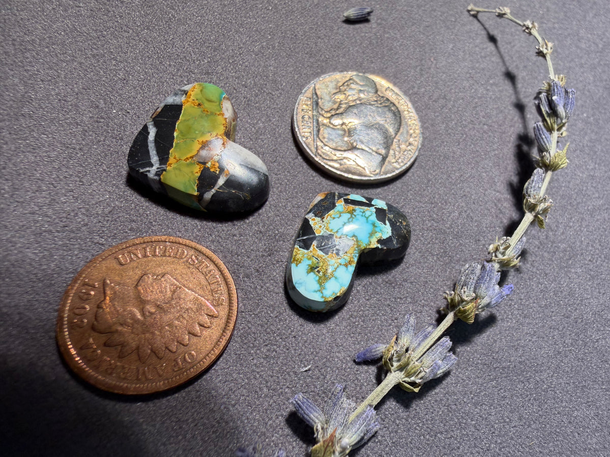 These Hearts are One of a Kind! "Natural Blue Moon" Turquoise! On Sale! Two Stones!