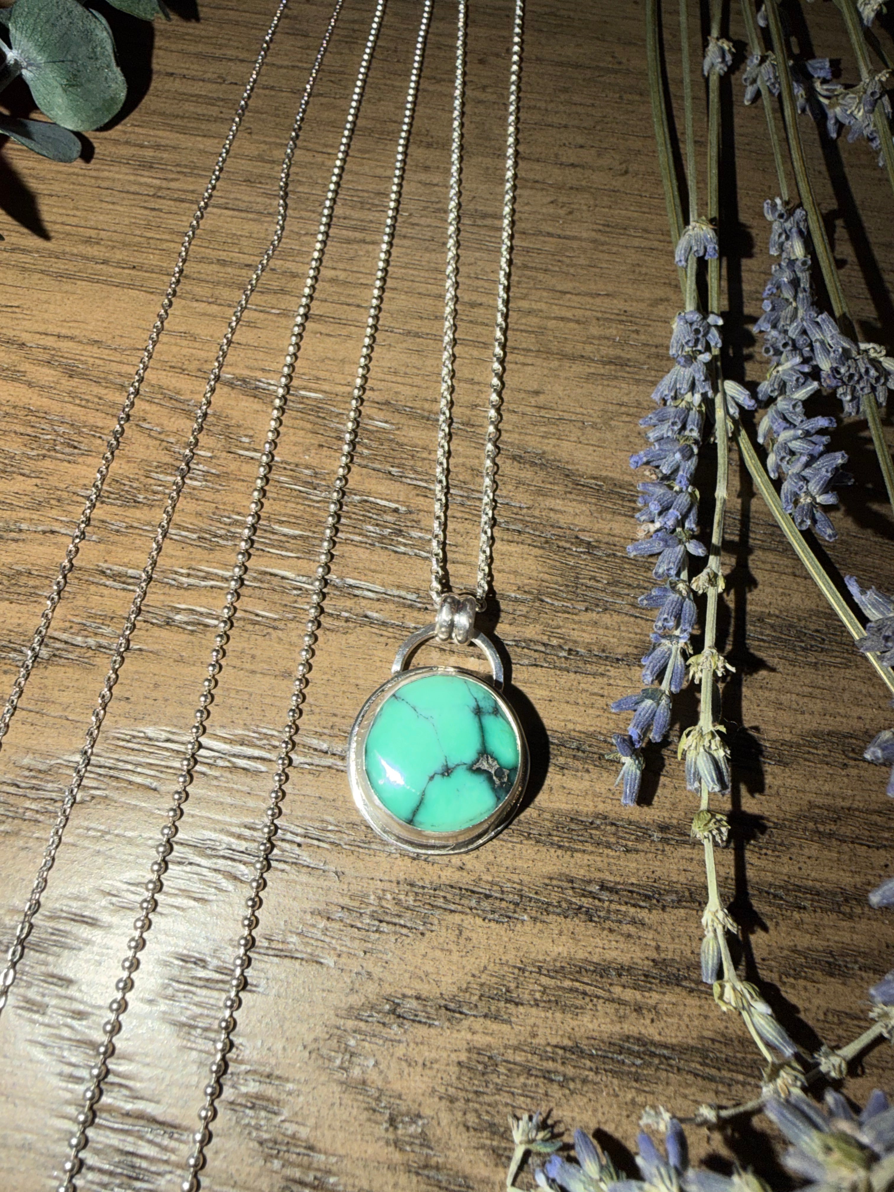 "NEW" Persian Variscite Pendant and Italian Sterling Silver Ball Chain Necklace