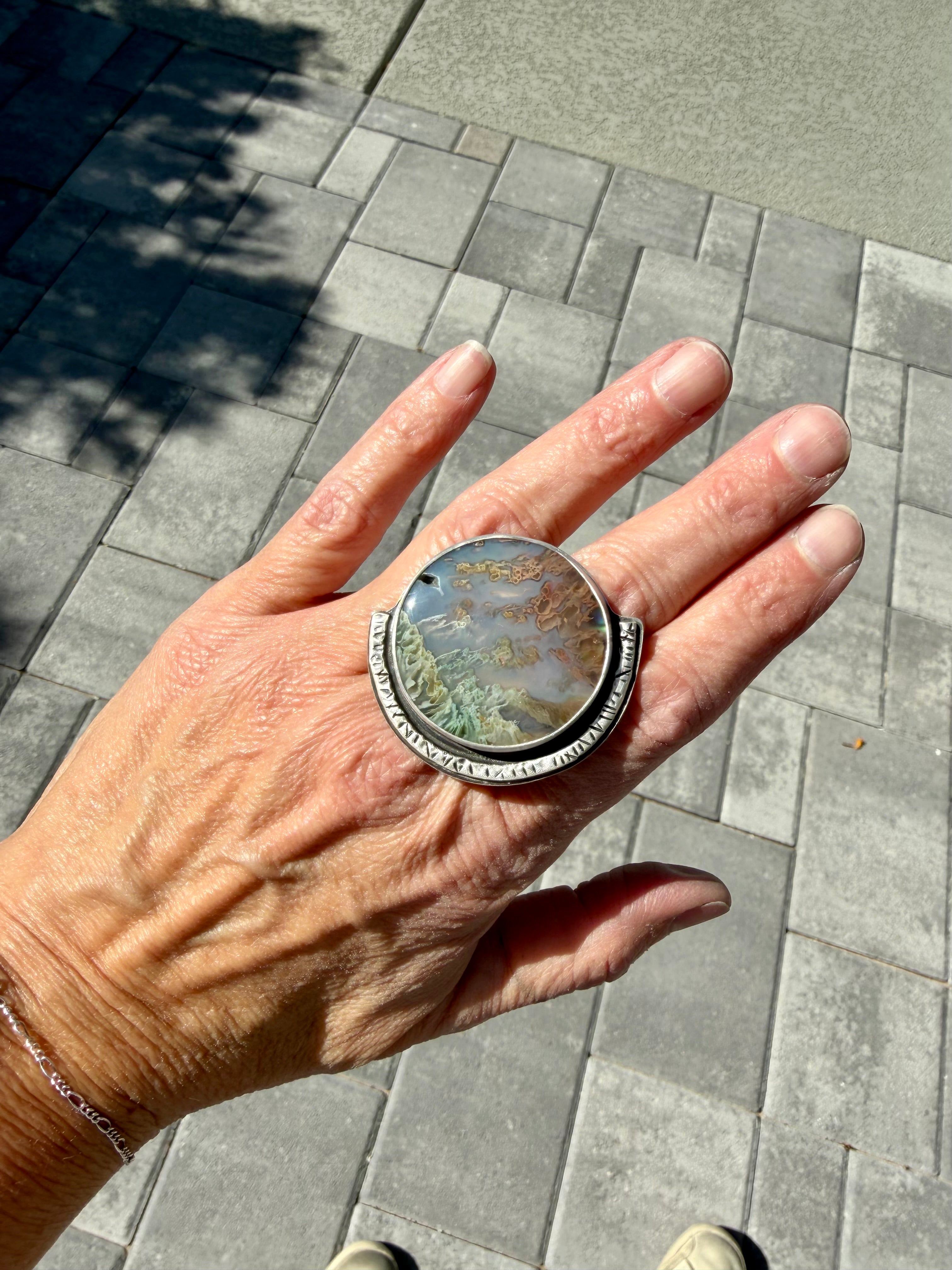 Horse Canyon Moss/Abalone/Sterling Silver Statement Ring