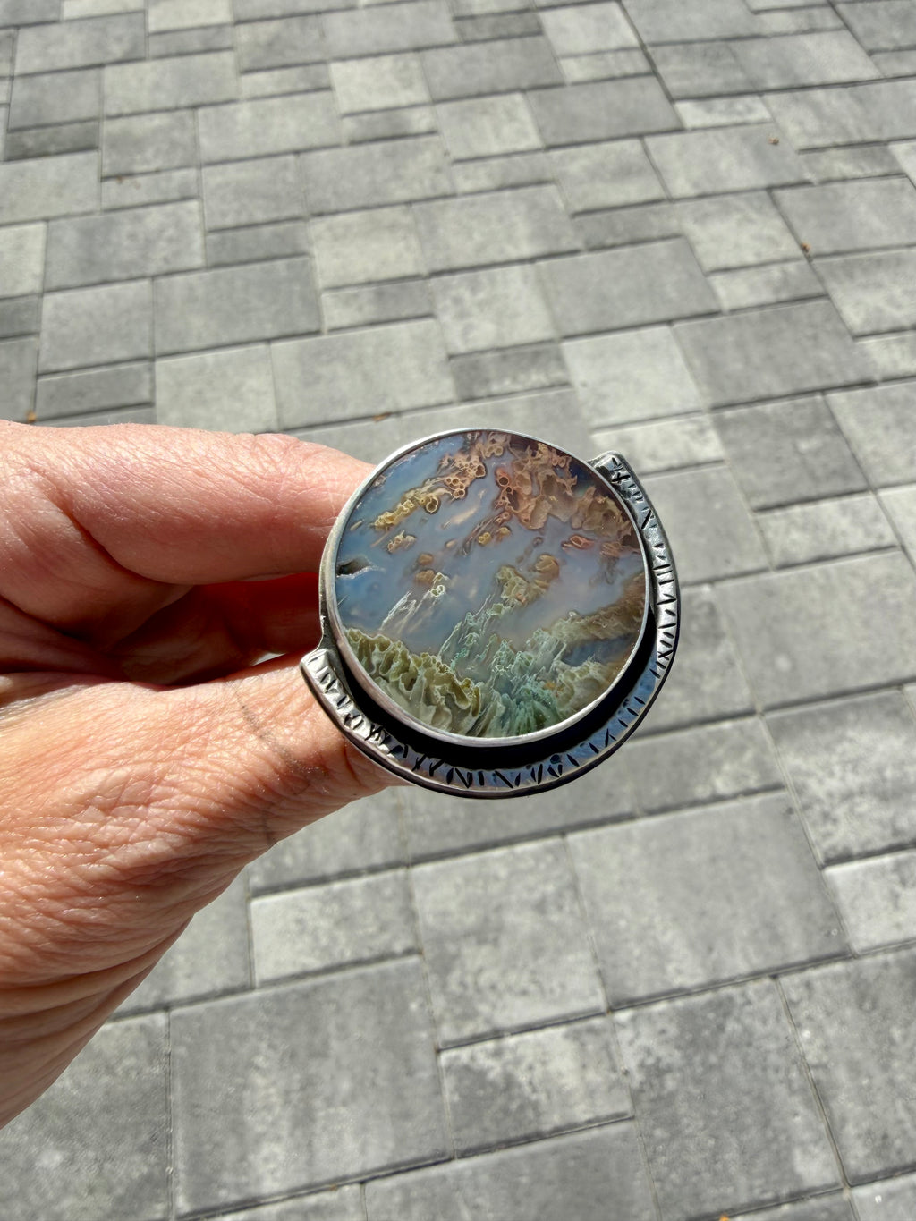 Horse Canyon Moss/Abalone/Sterling Silver Statement Ring