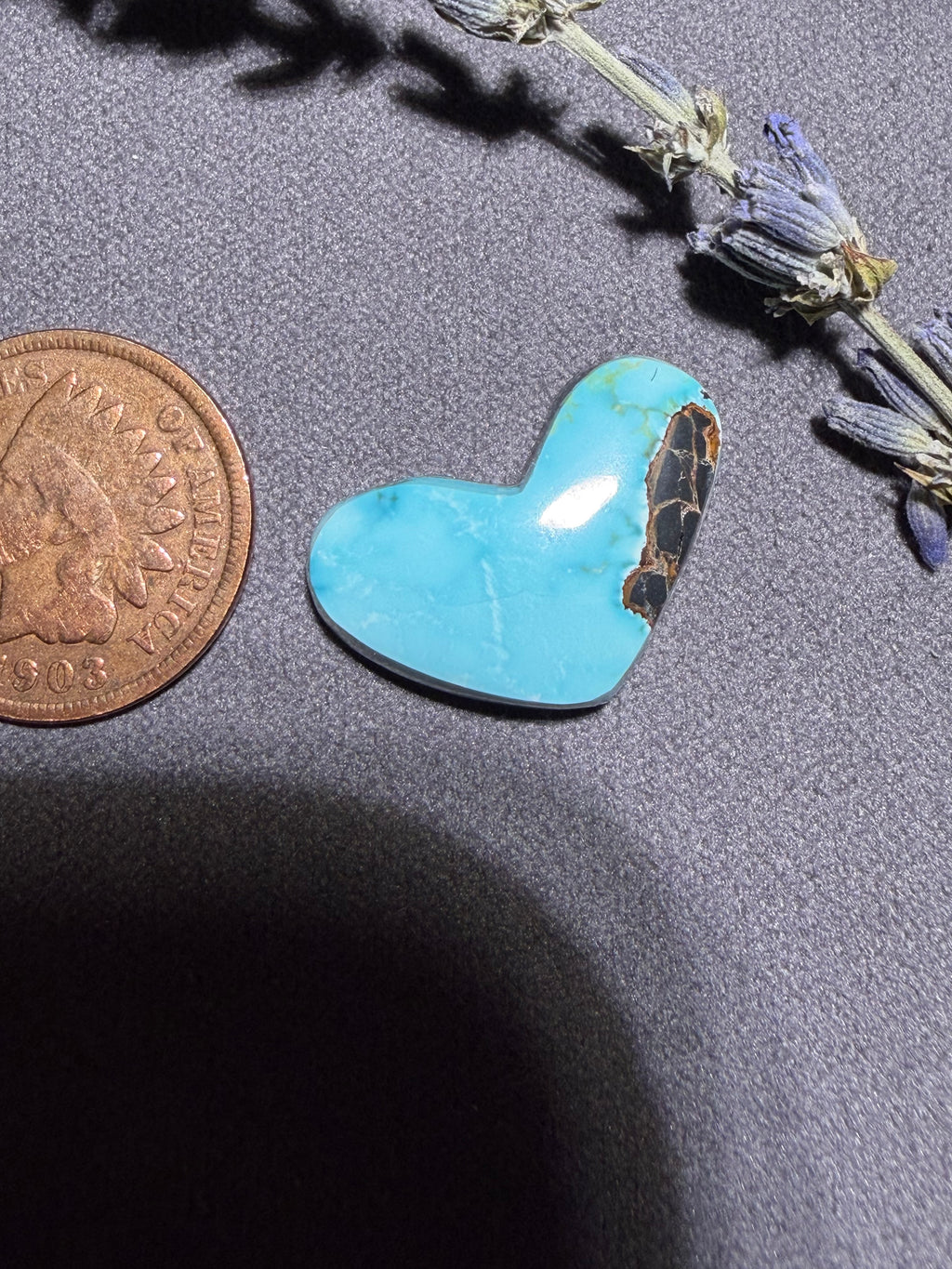 This Heart Shaped Cab is Stunning! It is "Natural Blue Moon" Turquoise! On Sale!