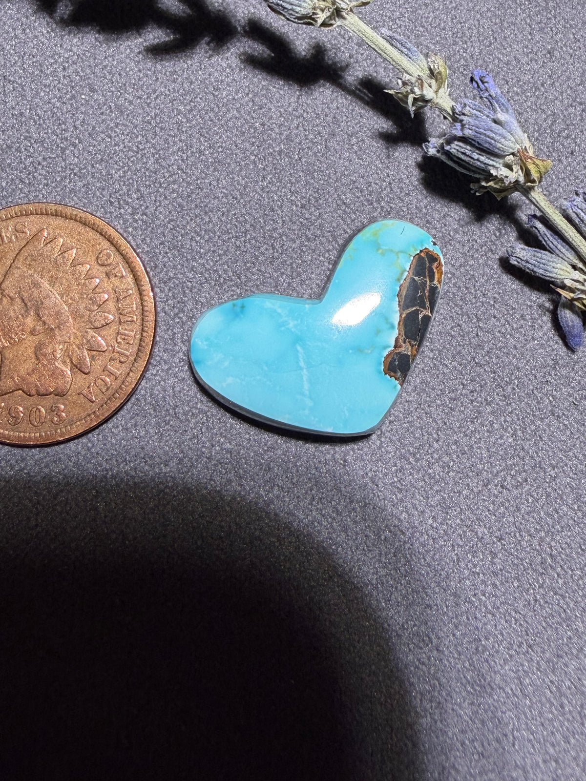 This Heart Shaped Cab is Stunning! It is "Natural Blue Moon" Turquoise! On Sale!