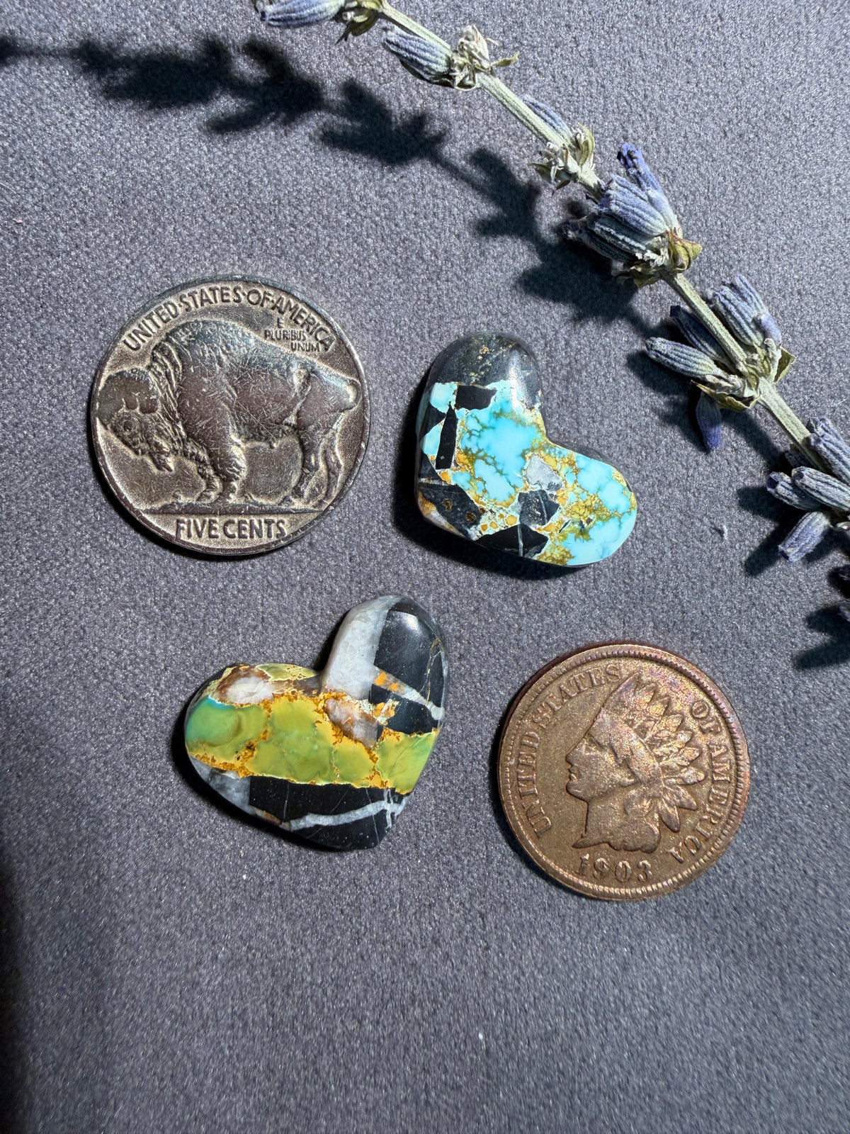 These Hearts are One of a Kind! "Natural Blue Moon" Turquoise! On Sale! Two Stones!