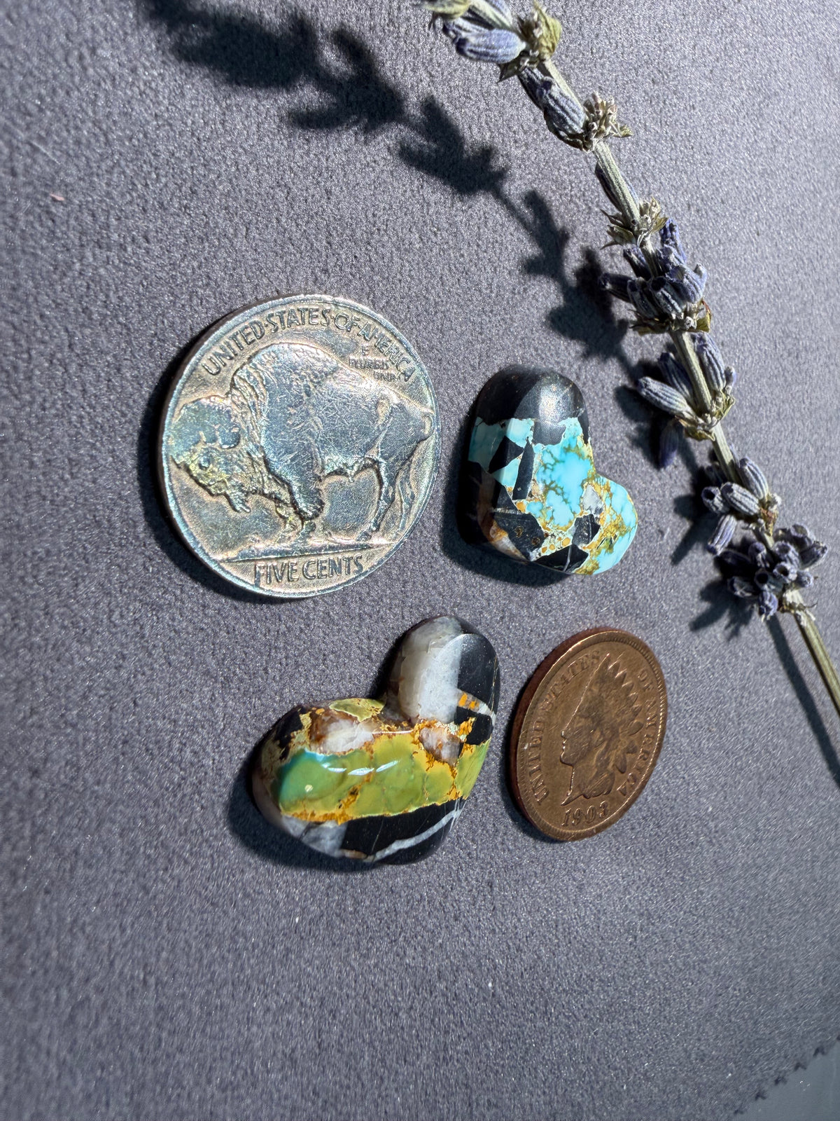 These Hearts are One of a Kind! "Natural Blue Moon" Turquoise! On Sale! Two Stones!