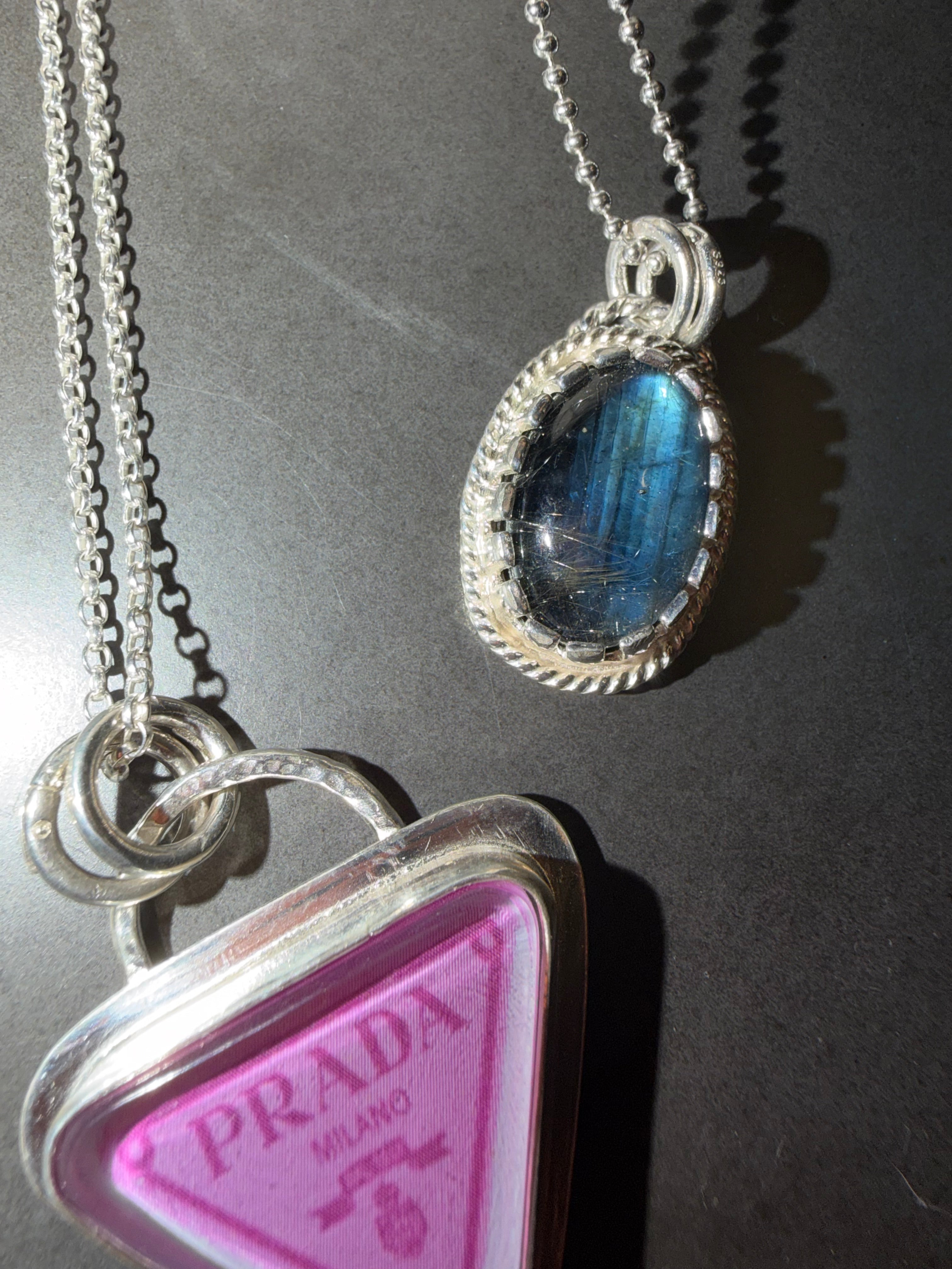 "New" Funky & Fun Pink Prada Milano Triangle Pendant - Set in .925 Sterling Silver!