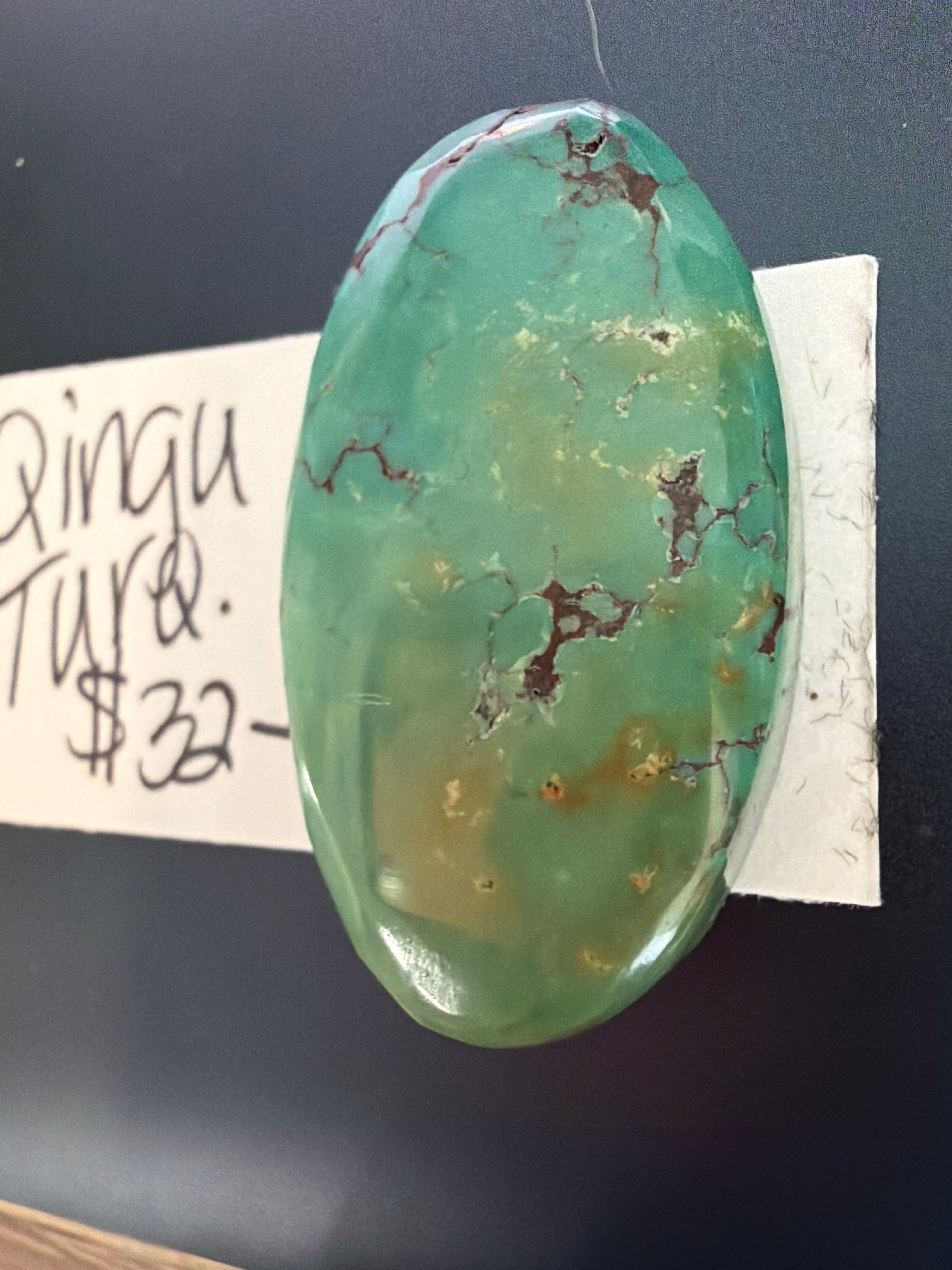 Chunky Oval Shaped Qingu Turquoise! - great for a pendant!